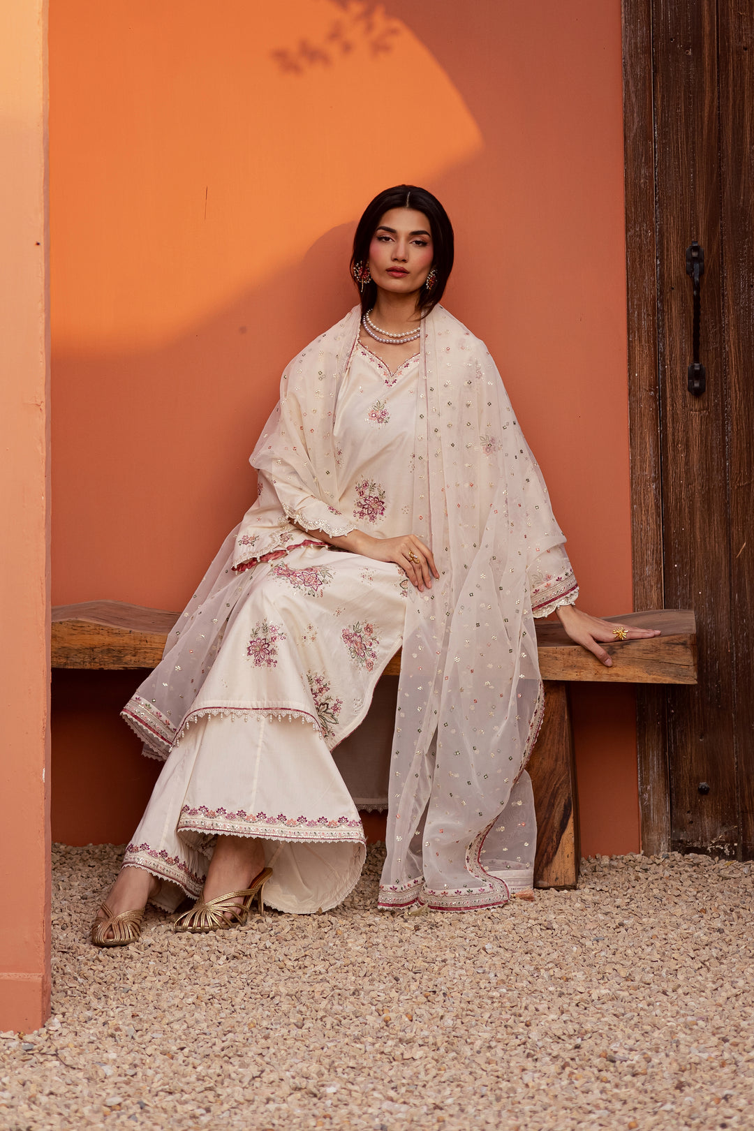  Pearl Elora 3Pc - Festive Embroidered Lawn BATIKEID2026  BATIK   XS / White / Giza-S / White / Giza-M / White / Giza-L / White / Giza-XL / White / Giza