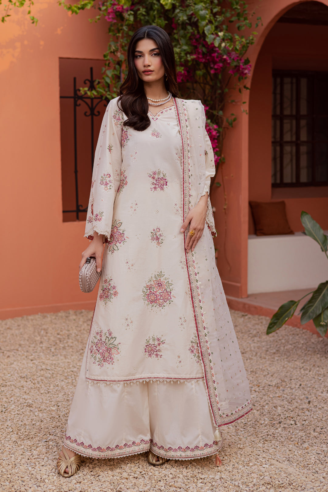  Pearl Elora 3Pc - Festive Embroidered Lawn BATIKEID2026  BATIK   XS / White / Giza-S / White / Giza-M / White / Giza-L / White / Giza-XL / White / Giza