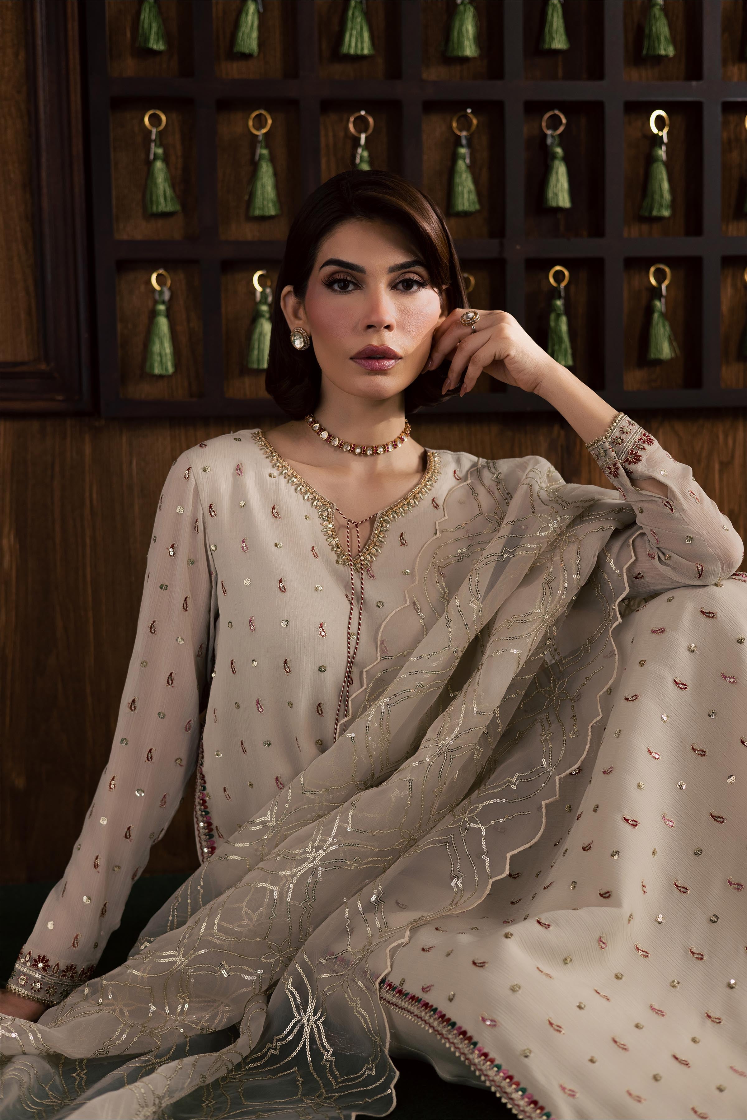  Pearl Emily 3Pc - Festive Luxury Formal BATIKSS26  BATIK   S / Ivory / Crinkle-M / Ivory / Crinkle-L / Ivory / Crinkle