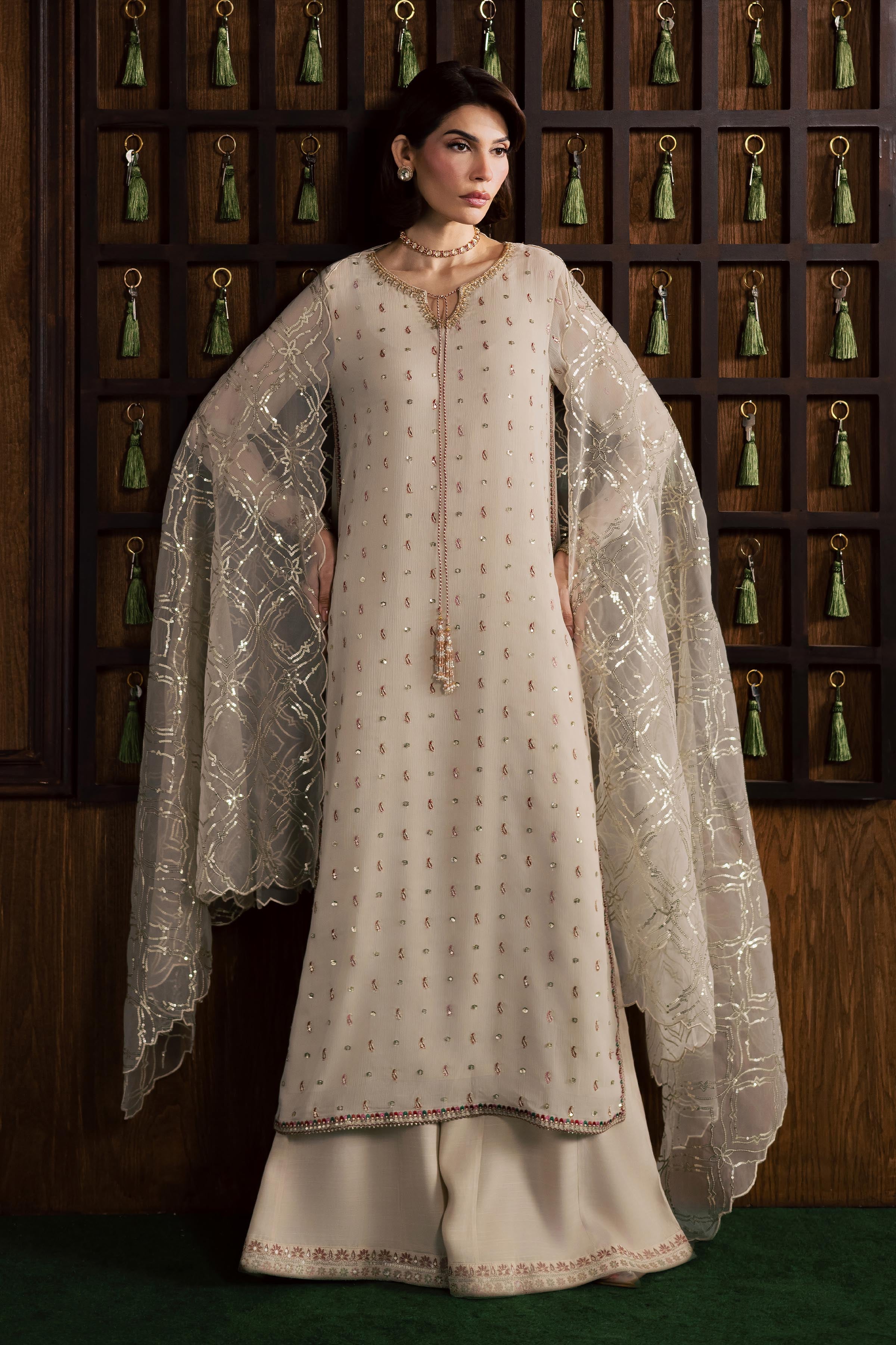  Pearl Emily 3Pc - Festive Luxury Formal BATIKSS26  BATIK   S / Ivory / Crinkle-M / Ivory / Crinkle-L / Ivory / Crinkle