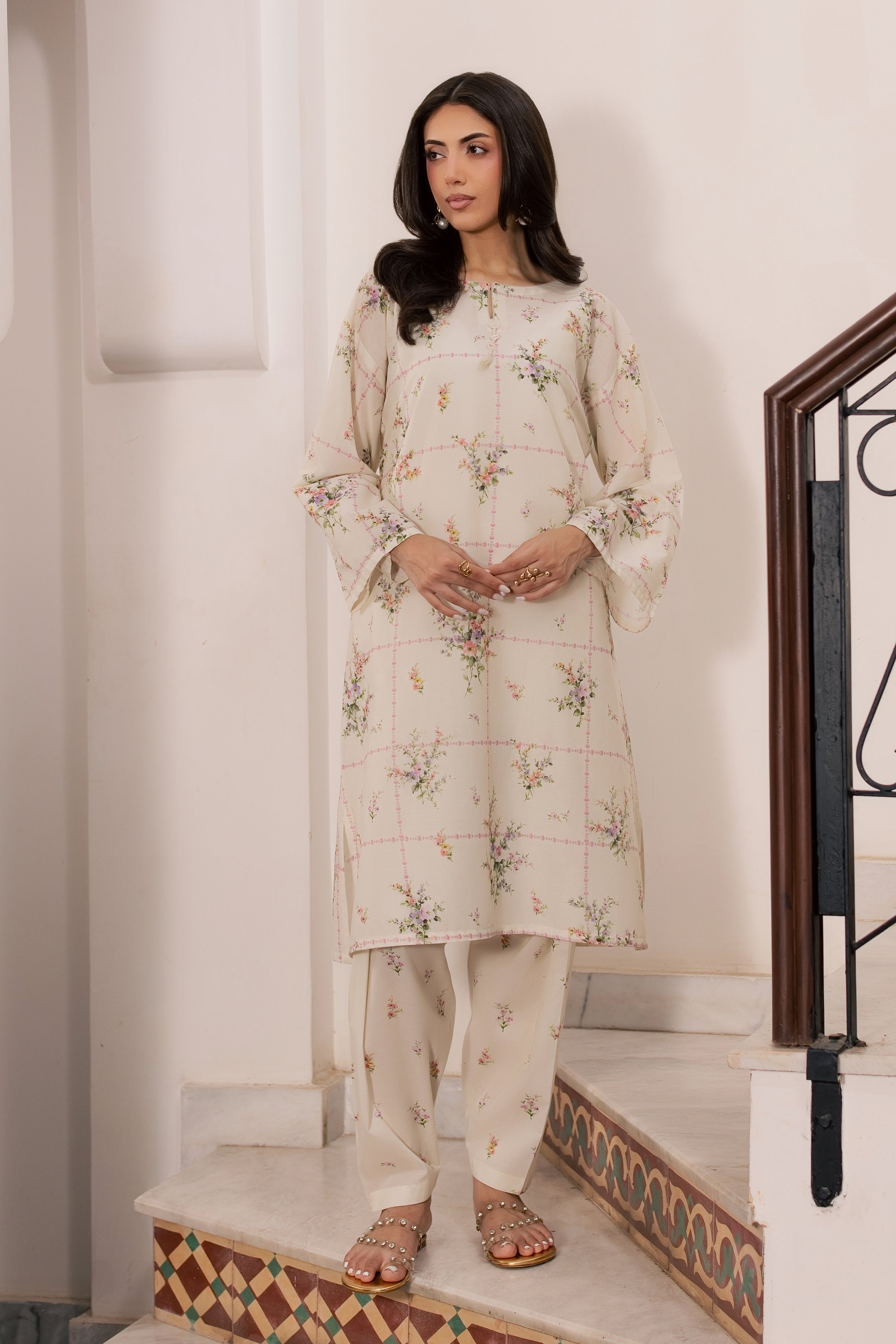  Pearl Peony 2Pc - Printed Lawn Dress BATIKSS26  BATIK   XS / Off White / Lawn-S / Off White / Lawn-M / Off White / Lawn-L / Off White / Lawn-XL / Off White / Lawn