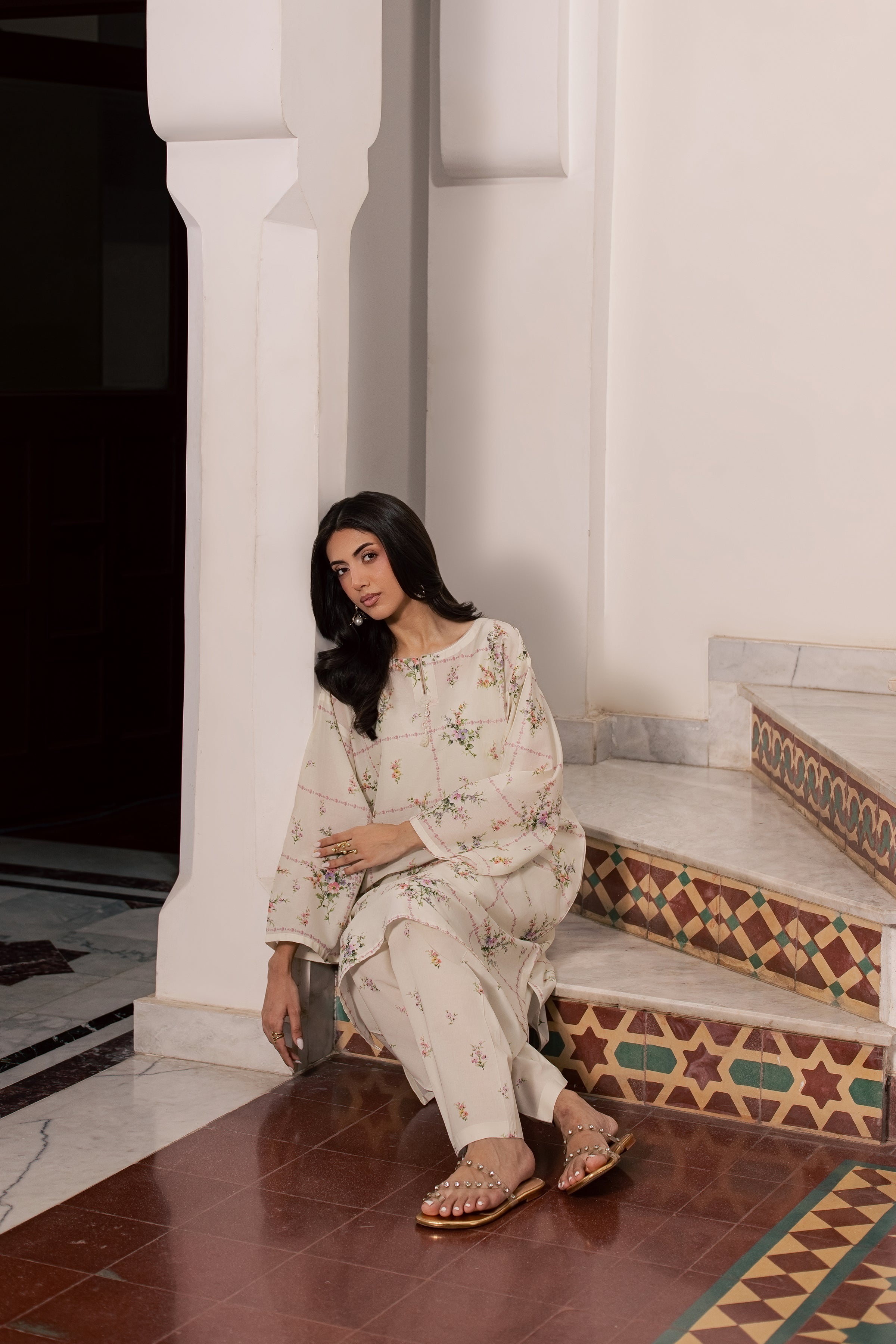 Pearl Peony 2Pc - Printed Lawn Dress BATIKSS26  BATIK   XS / Off White / Lawn-S / Off White / Lawn-M / Off White / Lawn-L / Off White / Lawn-XL / Off White / Lawn