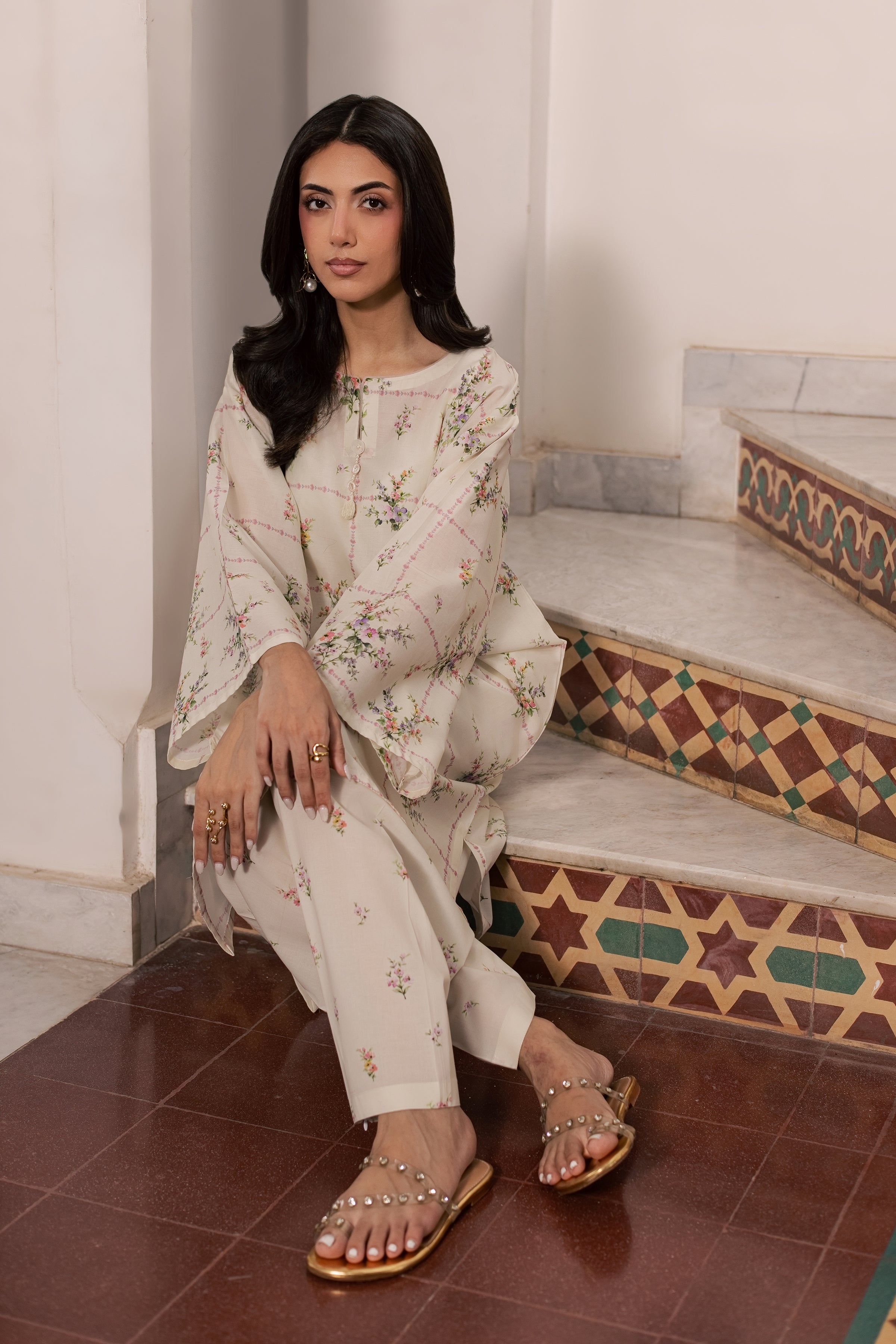  Pearl Peony 2Pc - Printed Lawn Dress BATIKSS26  BATIK   XS / Off White / Lawn-S / Off White / Lawn-M / Off White / Lawn-L / Off White / Lawn-XL / Off White / Lawn
