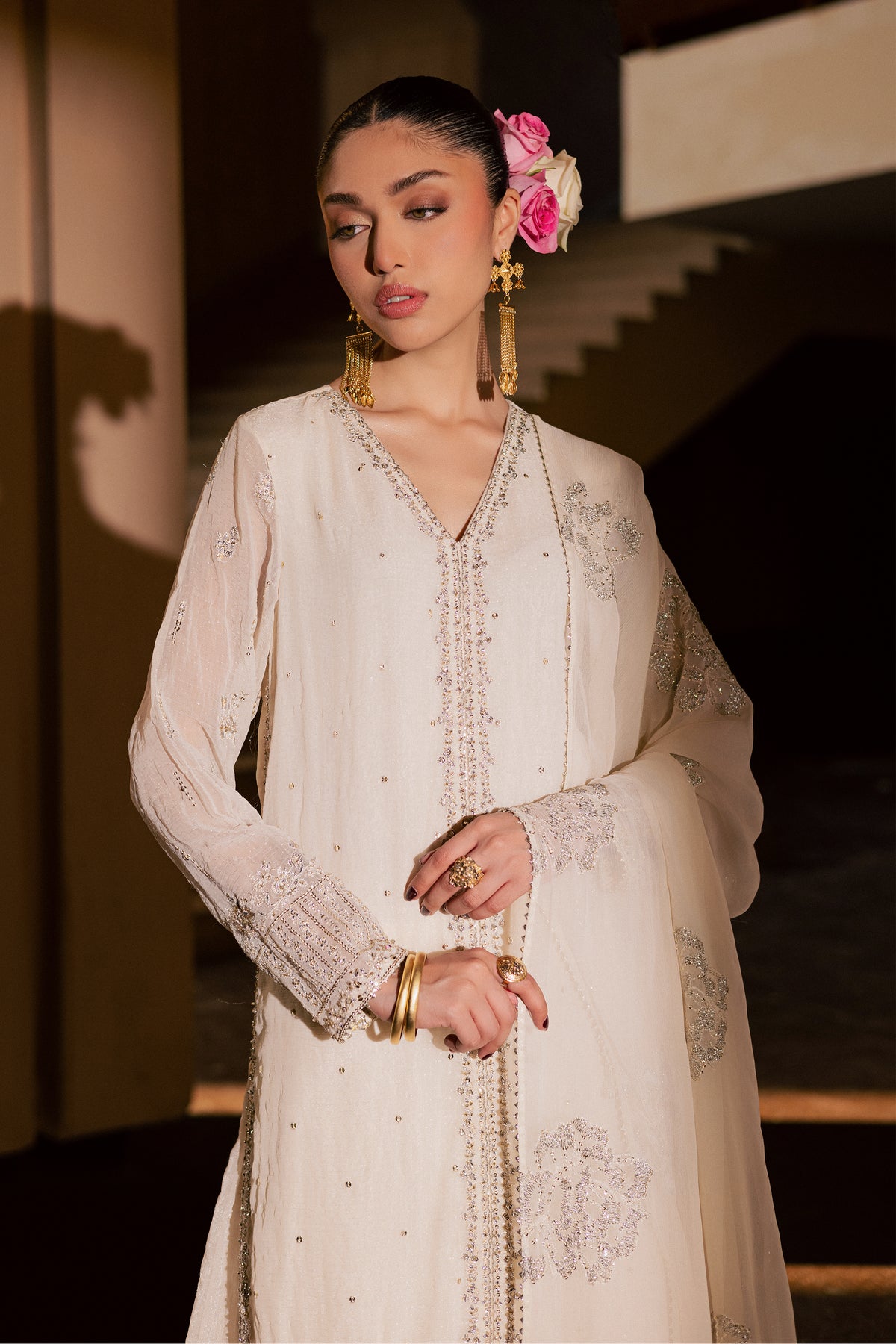 Pearl Yildiz 3Pc - Festive Luxe Pret BATIKLUXOCT26  BATIK   XS / Off White / Crinkle Broshia
