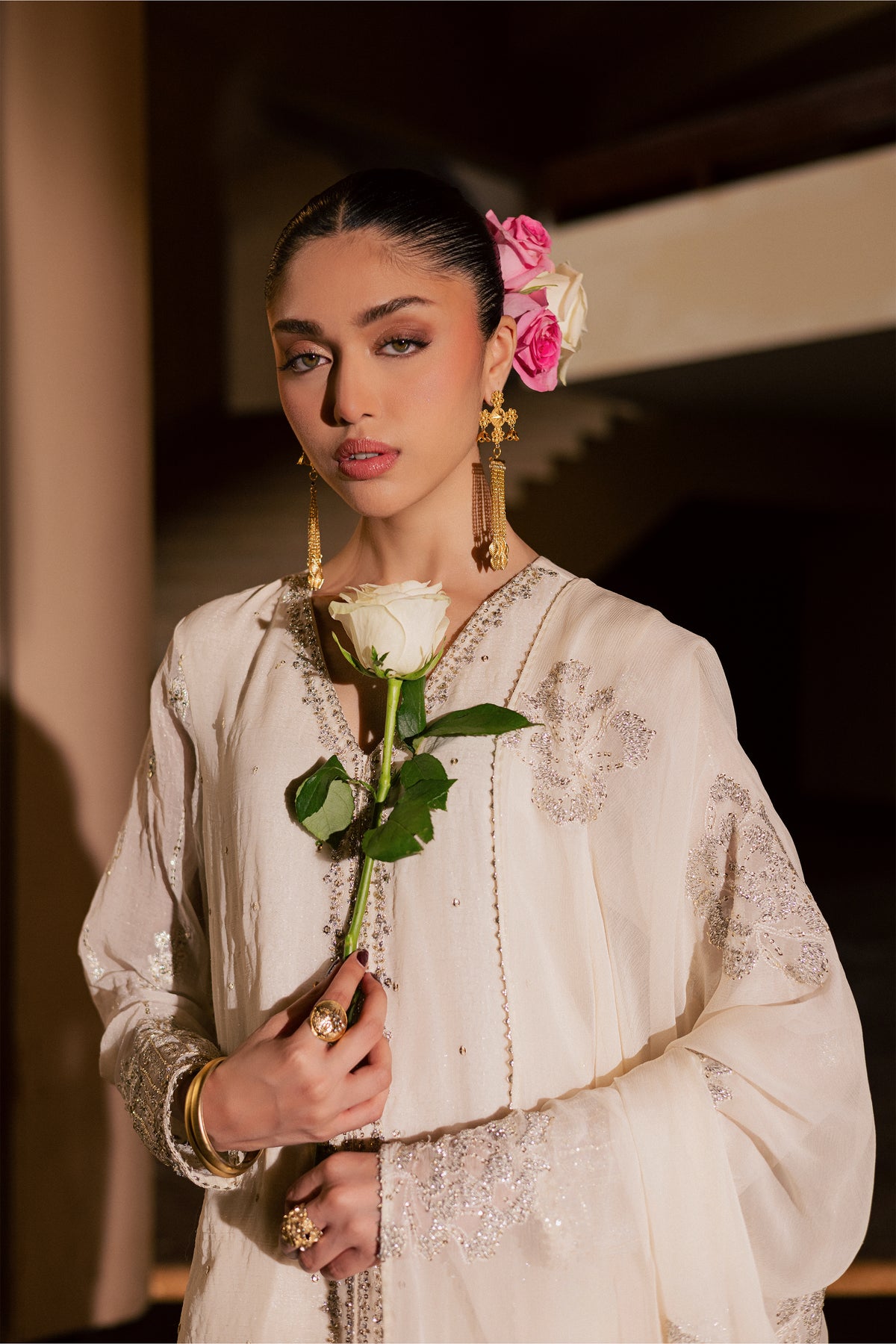 Pearl Yildiz 3Pc - Festive Luxe Pret BATIKLUXOCT26  BATIK   XS / Off White / Crinkle Broshia