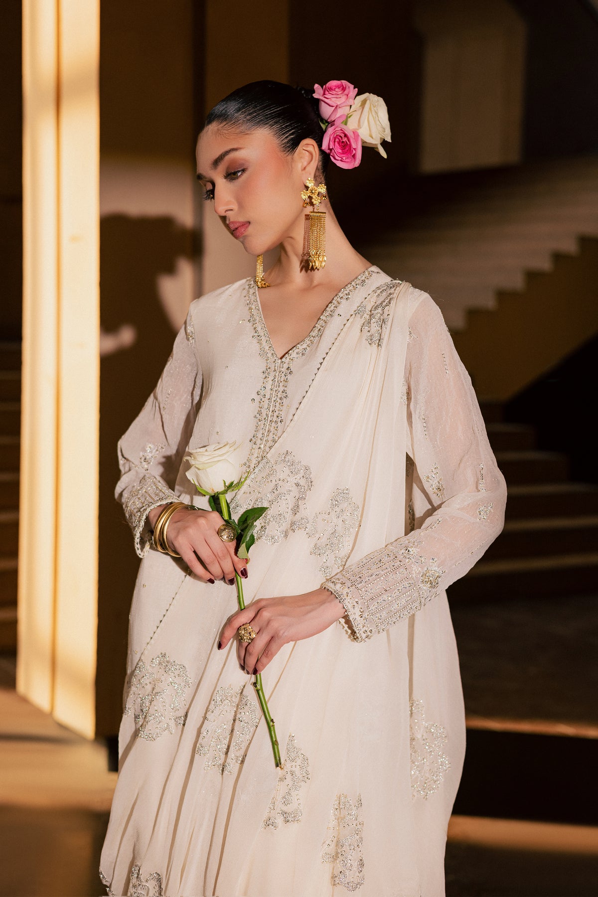 Pearl Yildiz 3Pc - Festive Luxe Pret BATIKLUXOCT26  BATIK   XS / Off White / Crinkle Broshia