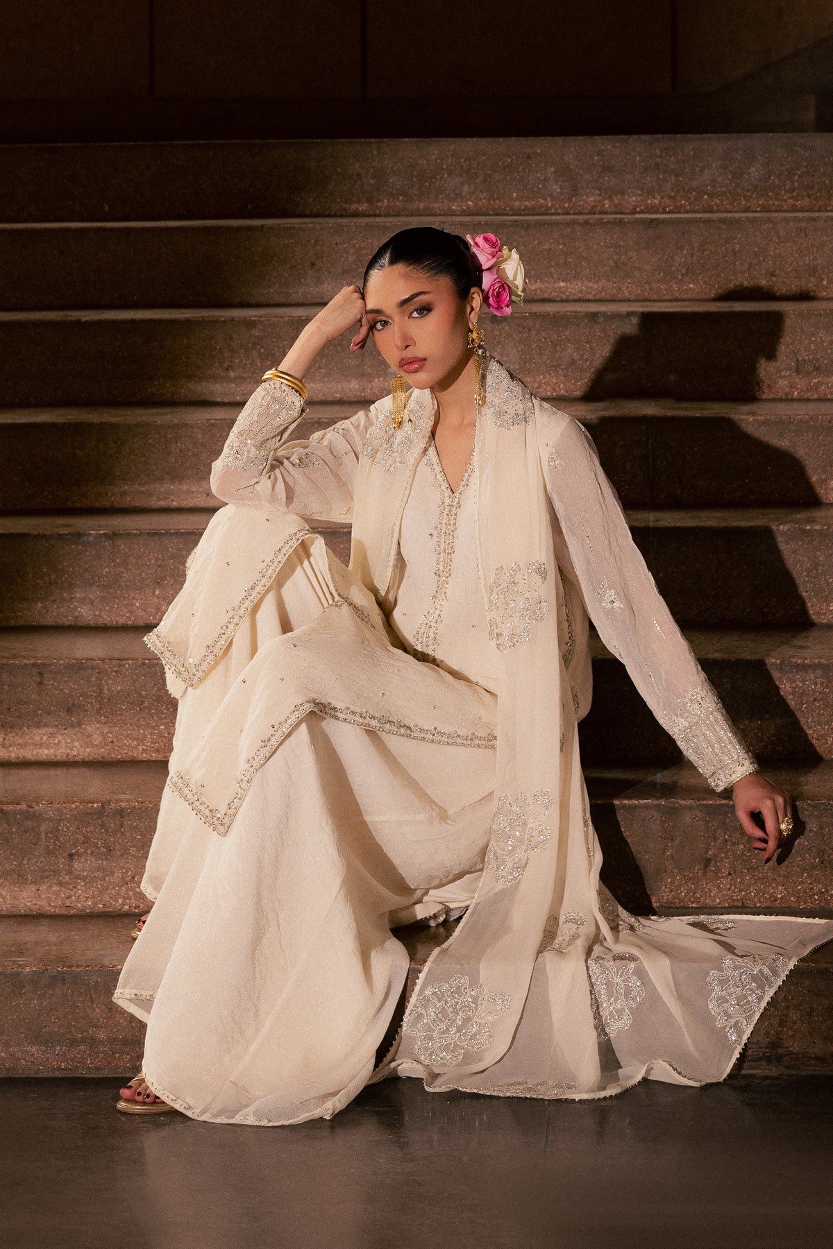 Pearl Yildiz 3Pc - Festive Luxe Pret BATIKLUXOCT26  BATIK   XS / Off White / Crinkle Broshia