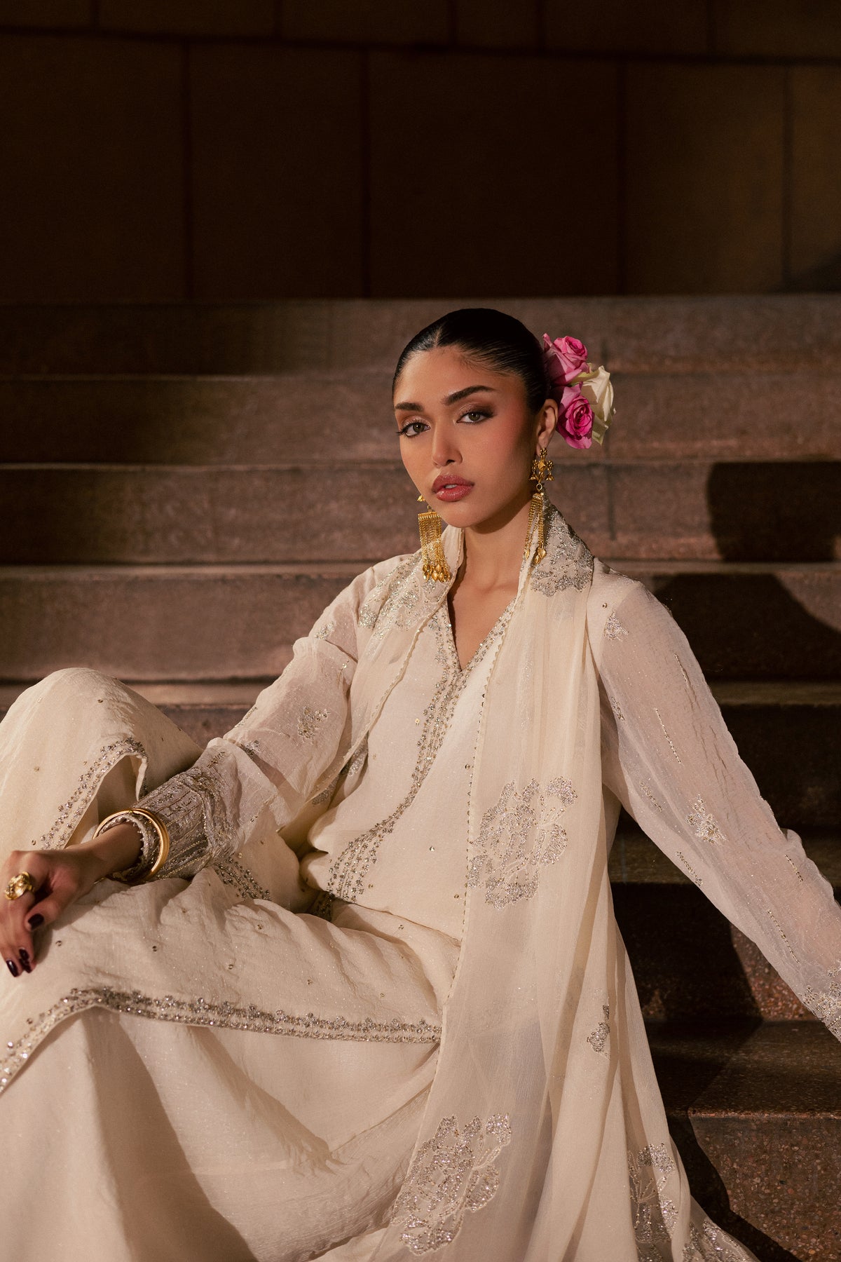 Pearl Yildiz 3Pc - Festive Luxe Pret BATIKLUXOCT26  BATIK   XS / Off White / Crinkle Broshia