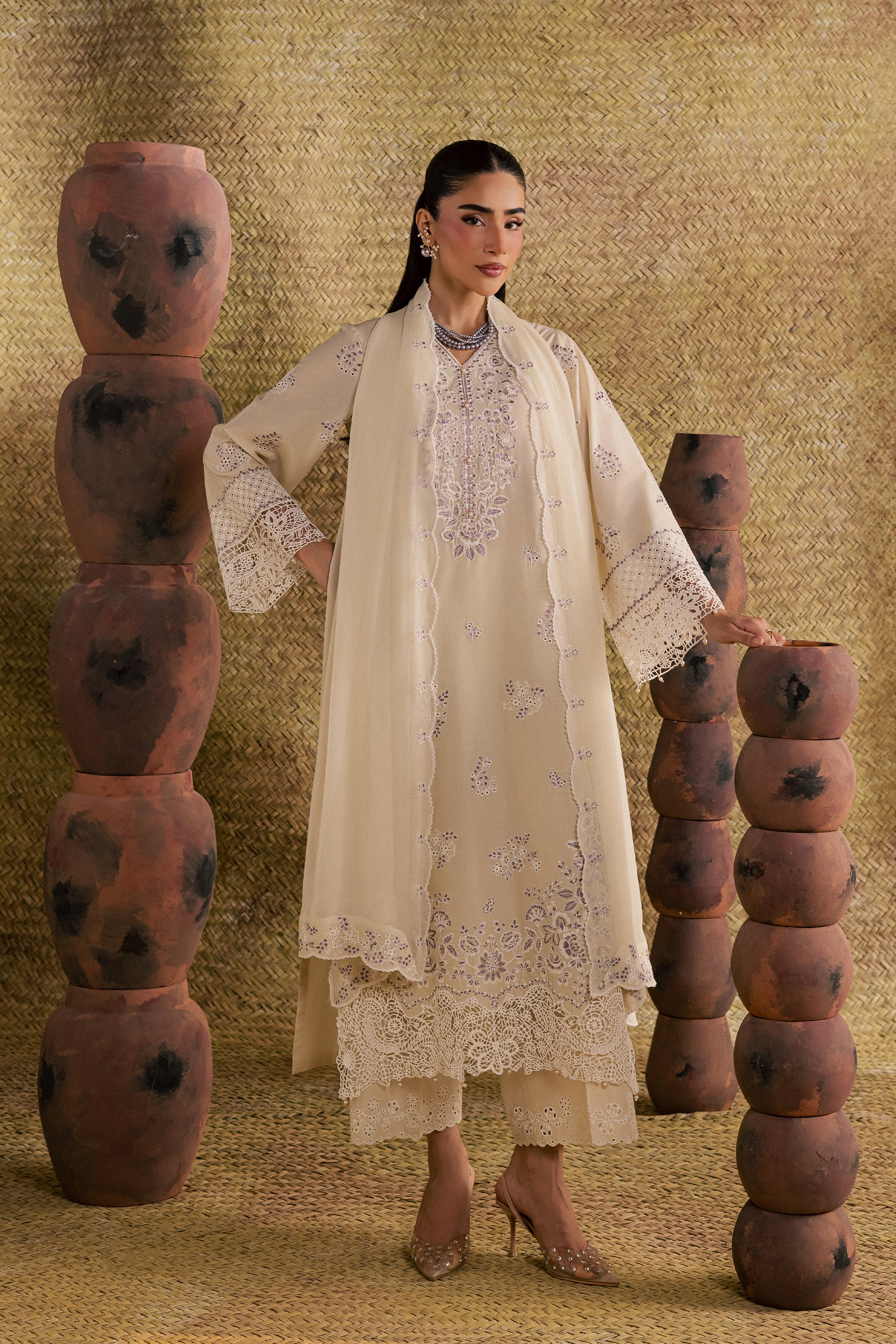  Pearly Lilac 3Pc - Festive Eid Pret BATIKSS26  BATIK   XS / Beige / Pima Lawn-S / Beige / Pima Lawn-M / Beige / Pima Lawn-L / Beige / Pima Lawn-XL / Beige / Pima Lawn