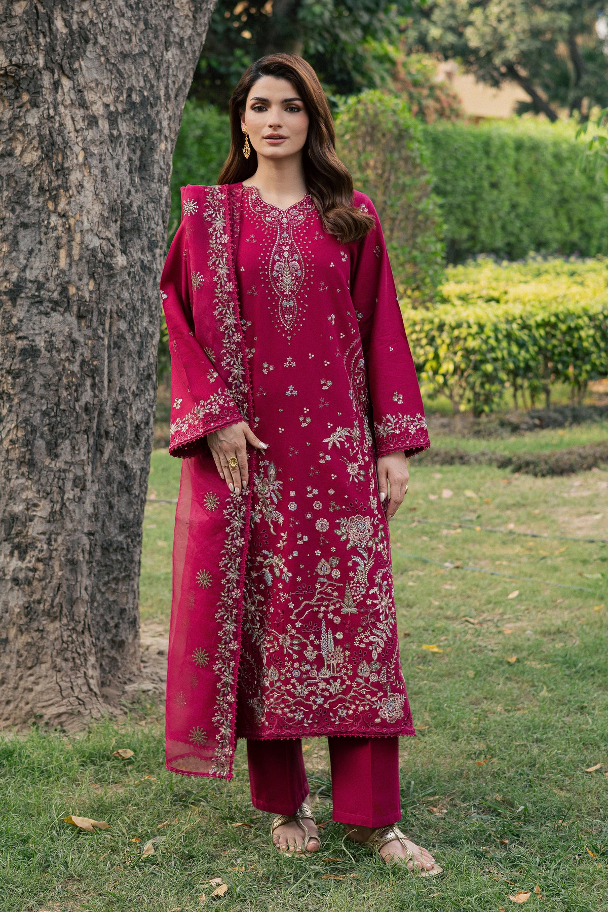 Peru Pine 3Pc - Embroidered Khaddar Pret PRETKHADDAR2026  BATIK   XS / Raspberry Pink / Khaddar