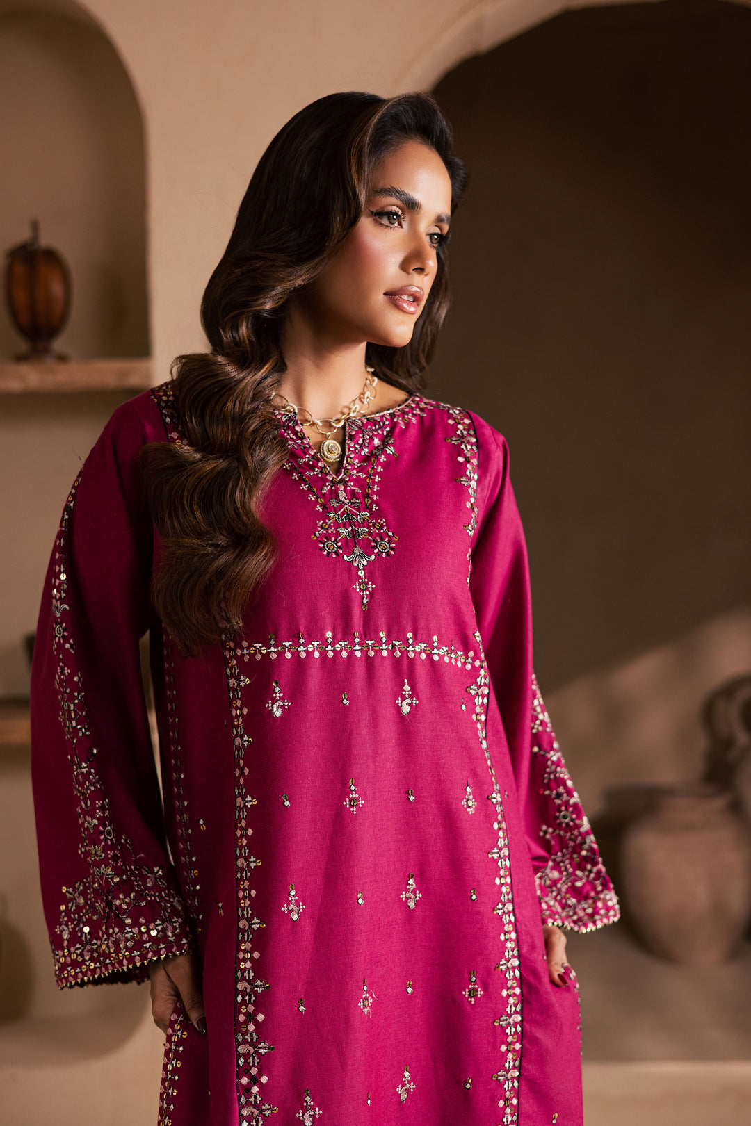  Pink 2Pc - Embroidered Karandi Dress BATIK WINTER PRET 2025  BATIK   XS / Pink / Karandi-S / Pink / Karandi-M / Pink / Karandi-L / Pink / Karandi-XL / Pink / Karandi