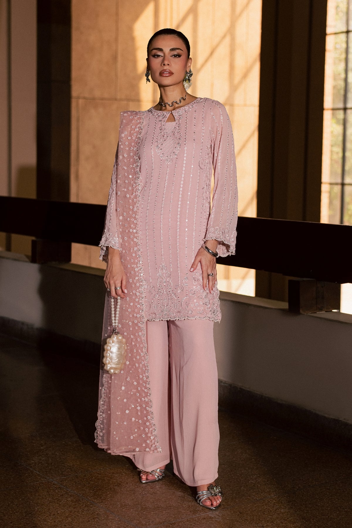 Pink Aurelia 3Pc - Festive Luxe Pret BATIKLUXESEP26  BATIK   XS / Tea Pink / Crepe Chiffon