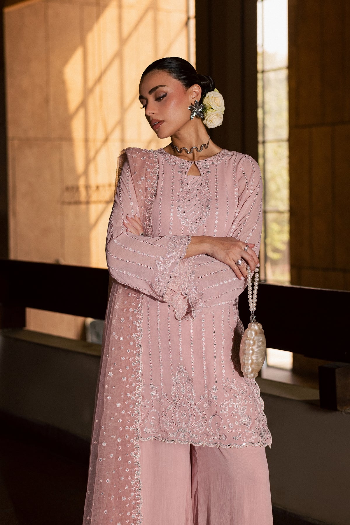 Pink Aurelia 3Pc - Festive Luxe Pret BATIKLUXESEP26  BATIK   XS / Tea Pink / Crepe Chiffon