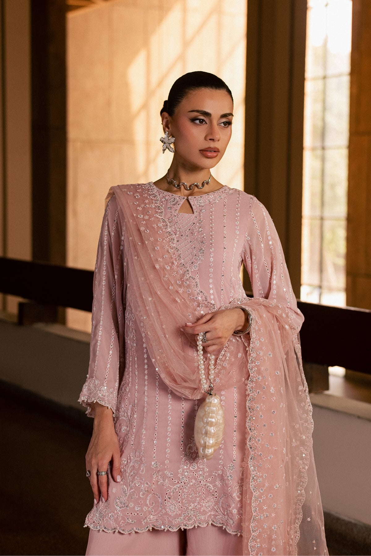 Pink Aurelia 3Pc - Festive Luxe Pret BATIKLUXESEP26  BATIK   XS / Tea Pink / Crepe Chiffon