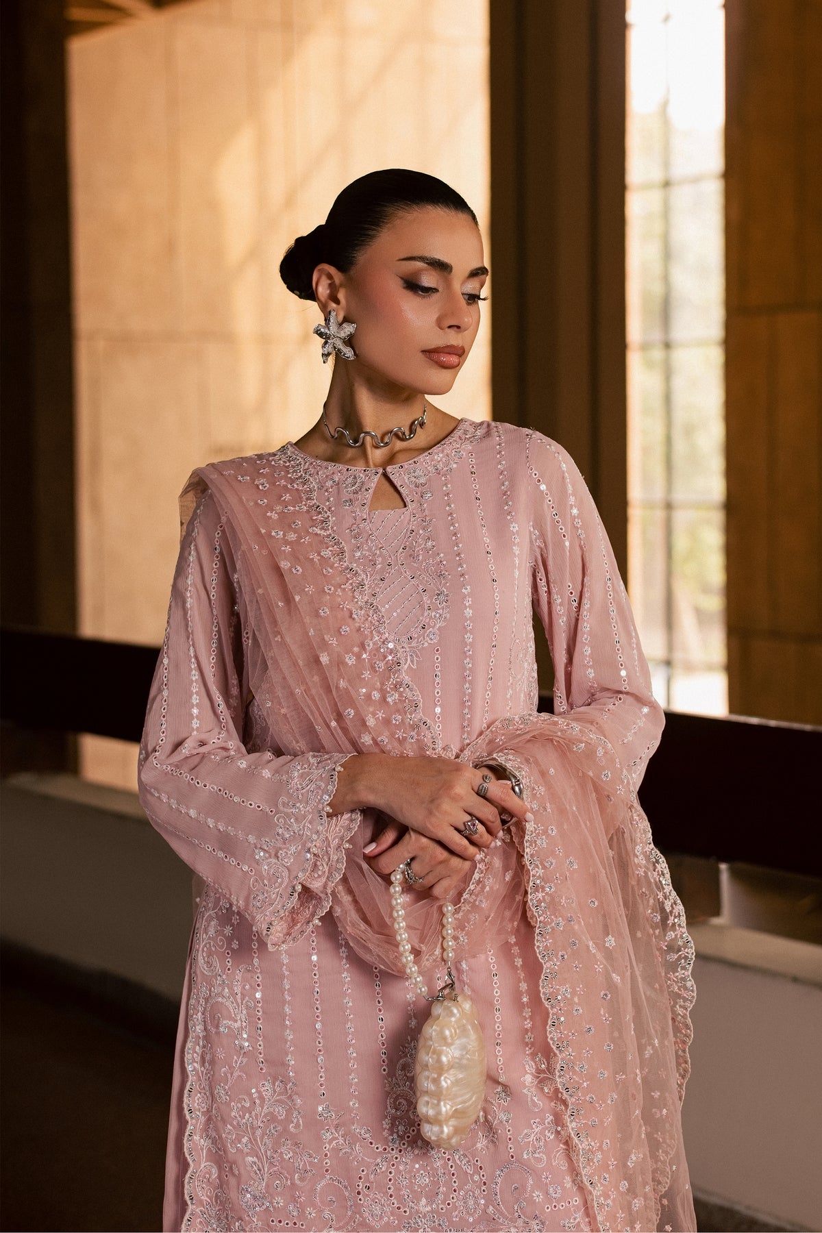 Pink Aurelia 3Pc - Festive Luxe Pret BATIKLUXESEP26  BATIK   XS / Tea Pink / Crepe Chiffon