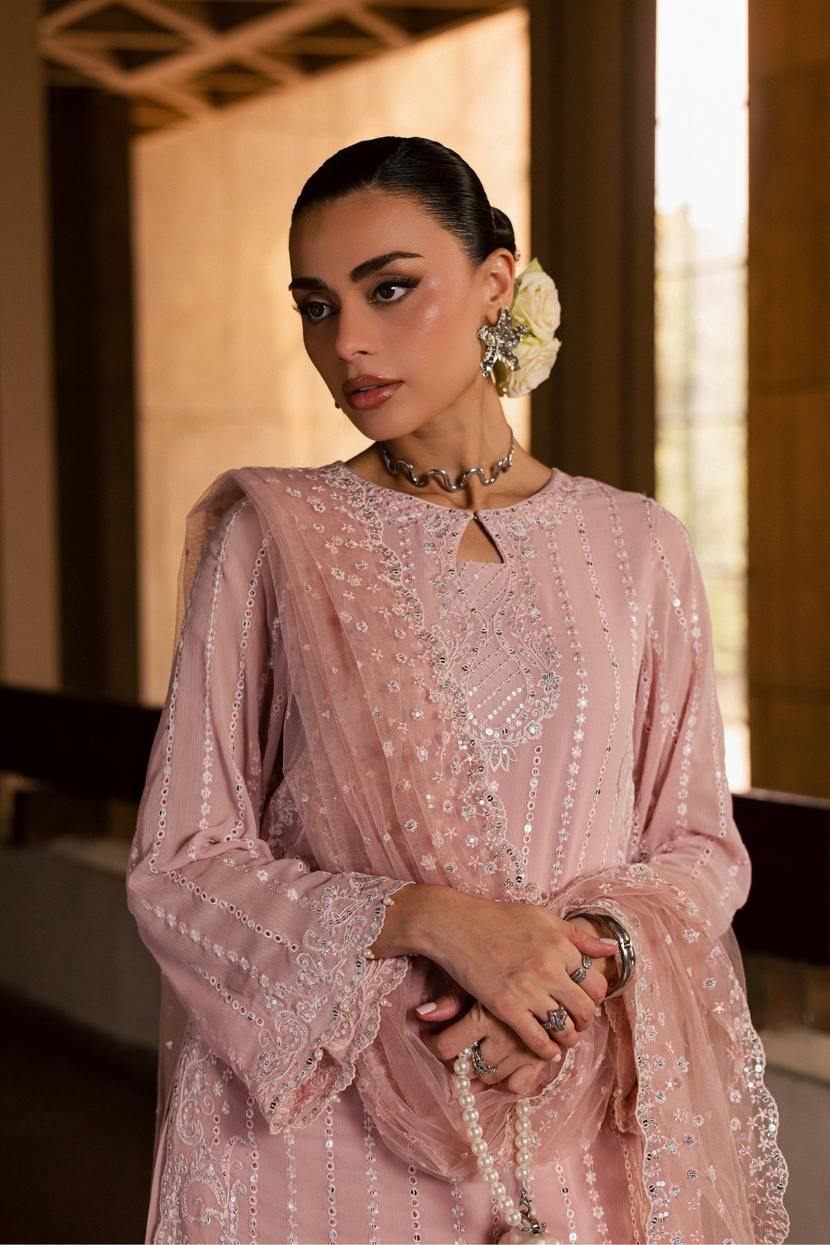 Pink Aurelia 3Pc - Festive Luxe Pret BATIKLUXESEP26  BATIK   XS / Tea Pink / Crepe Chiffon