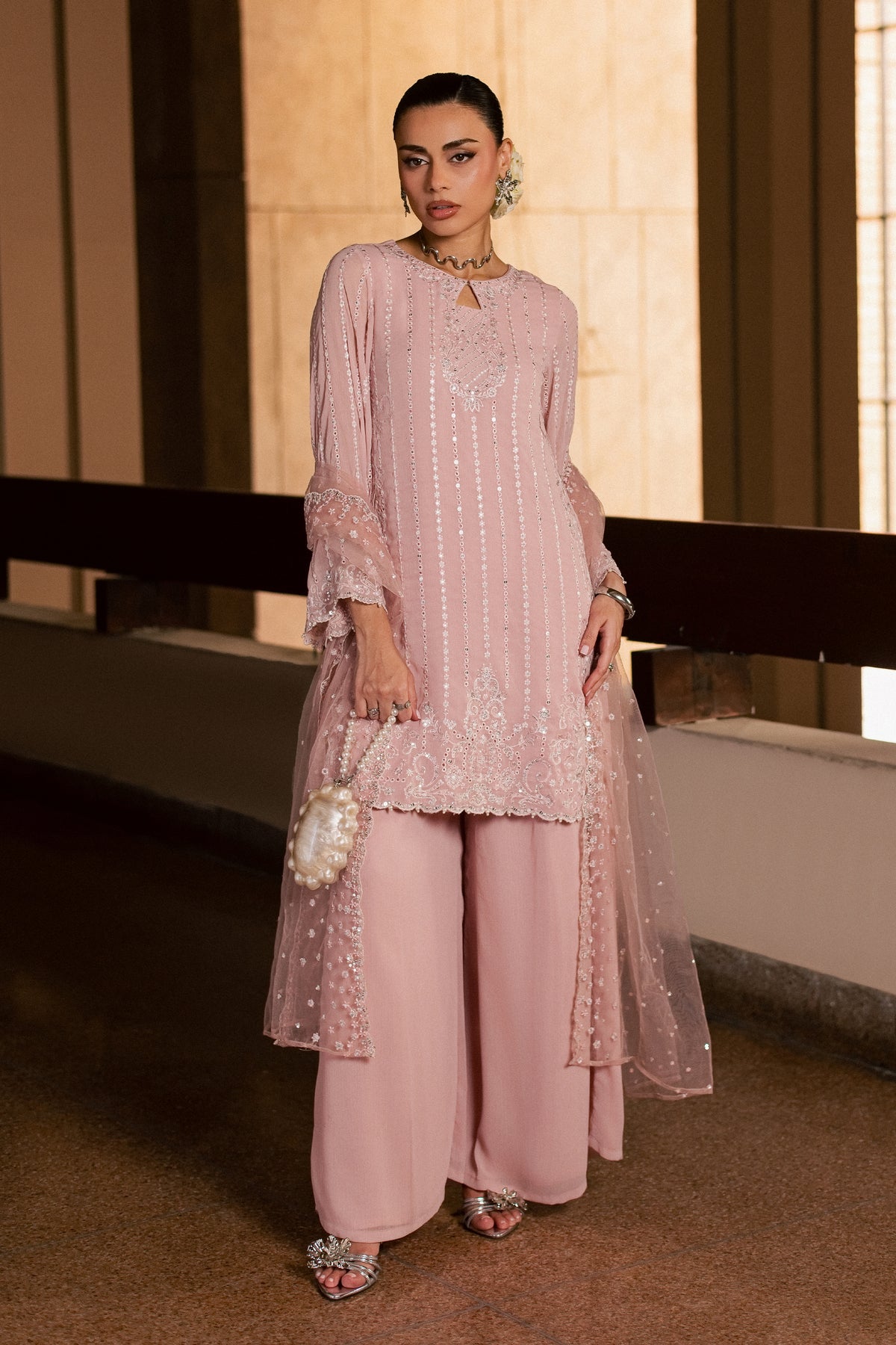 Pink Aurelia 3Pc - Festive Luxe Pret BATIKLUXESEP26  BATIK   XS / Tea Pink / Crepe Chiffon