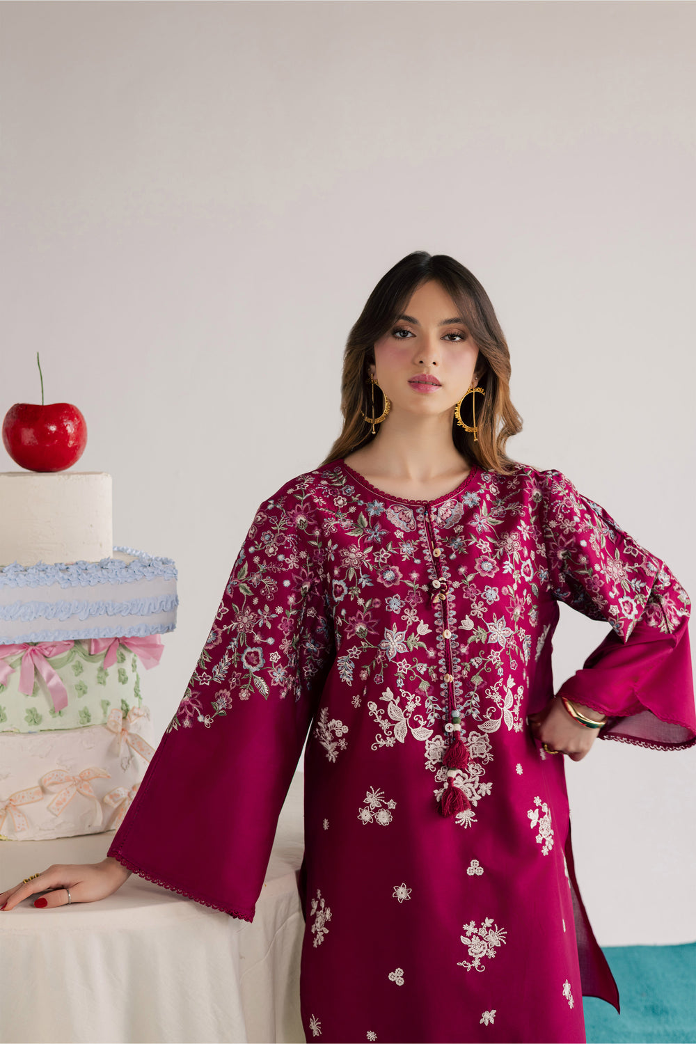  Pink Flora 2Pc - Embroidered Lawn Dress EverydayEdit26  BATIK   XS / Bright Pink / Pima Lawn-S / Bright Pink / Pima Lawn-M / Bright Pink / Pima Lawn-L / Bright Pink / Pima Lawn-XL / Bright Pink / Pima Lawn