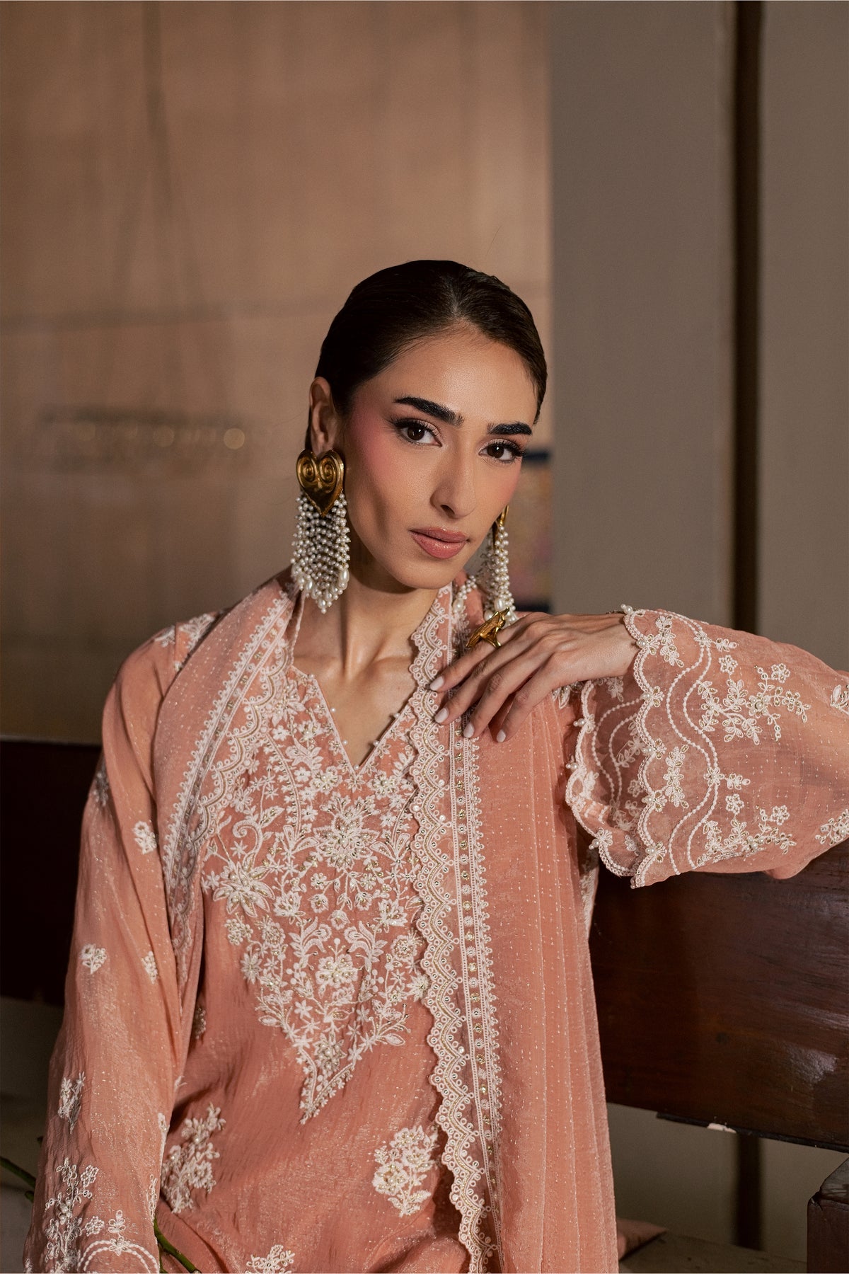 Hoor 3Pc - Festive Luxe Pret BATIKLUXESEP26  BATIK   XS / Tea Pink / Brochia Crinkle