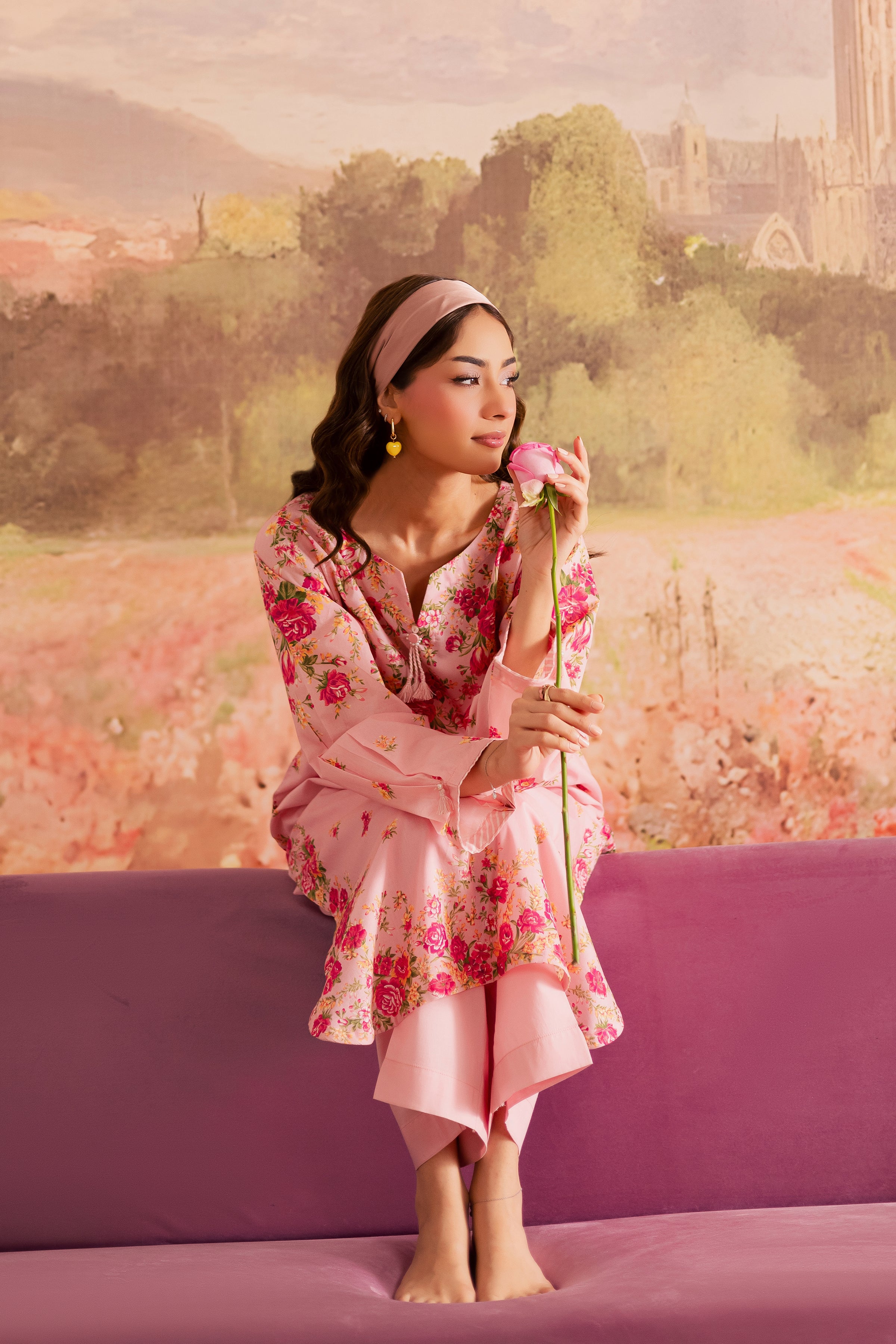 pink lawn dress design Selbourne Rani Pink Printed Lawn Dress
