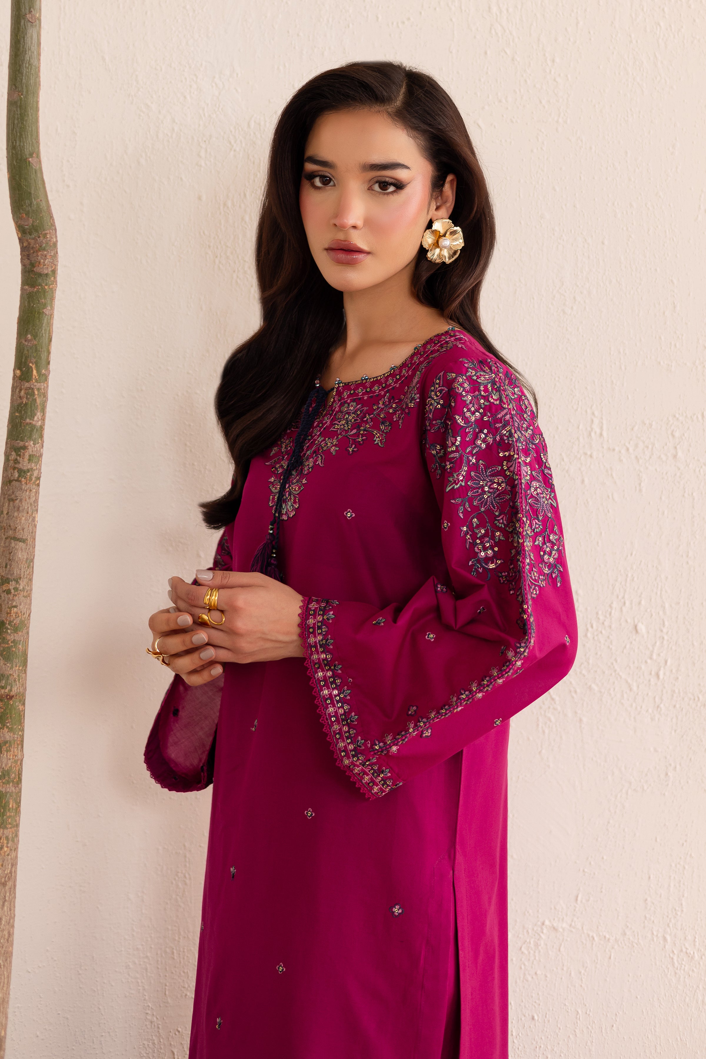 Pink Moon 2Pc - Embroidered Solid Dress