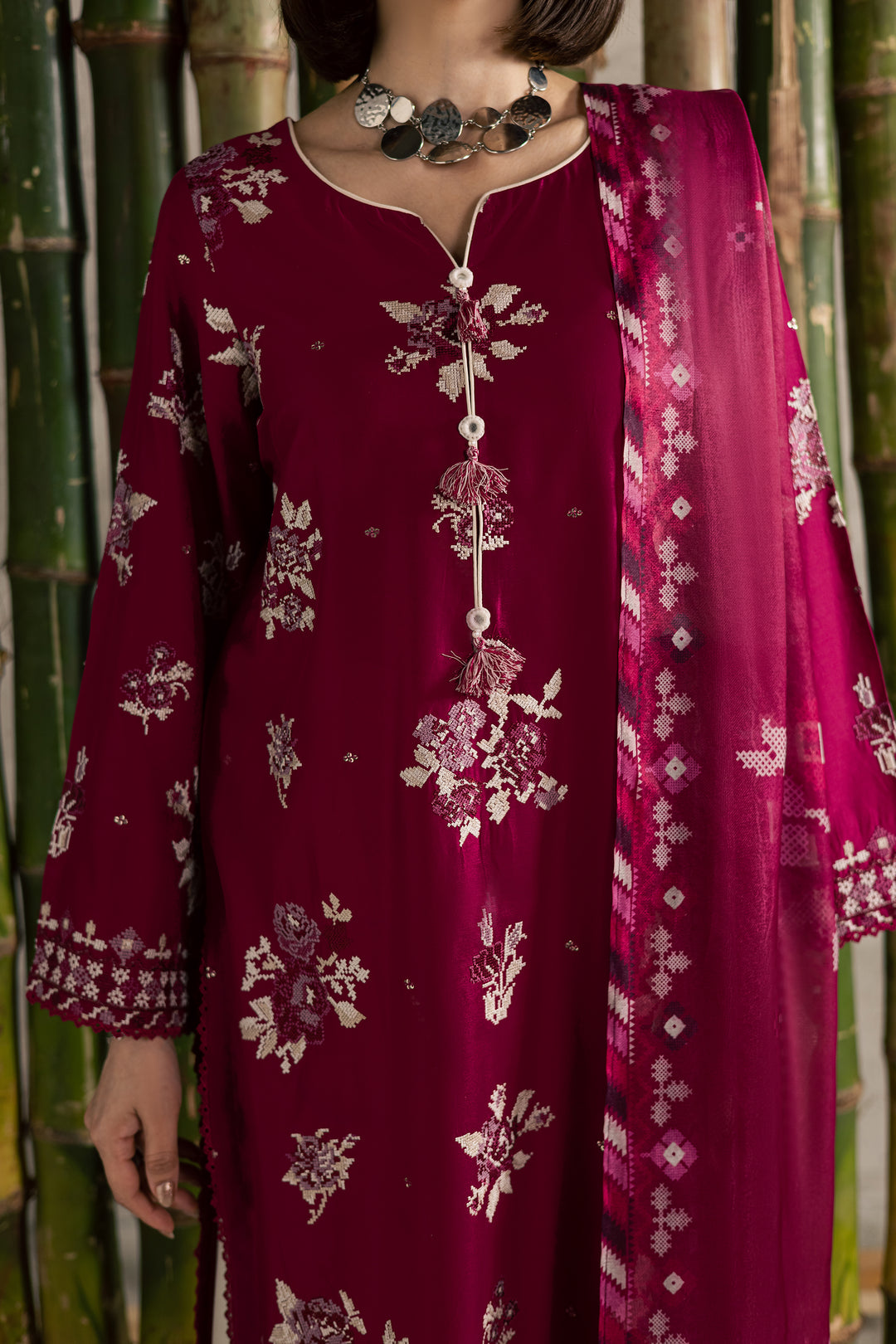  Pink Oliver 3Pc - Festive Embroidered Lawn BATIKEID2026  BATIK   XS / Bright Pink / Pima Lawn-S / Bright Pink / Pima Lawn-M / Bright Pink / Pima Lawn-L / Bright Pink / Pima Lawn-XL / Bright Pink / Pima Lawn