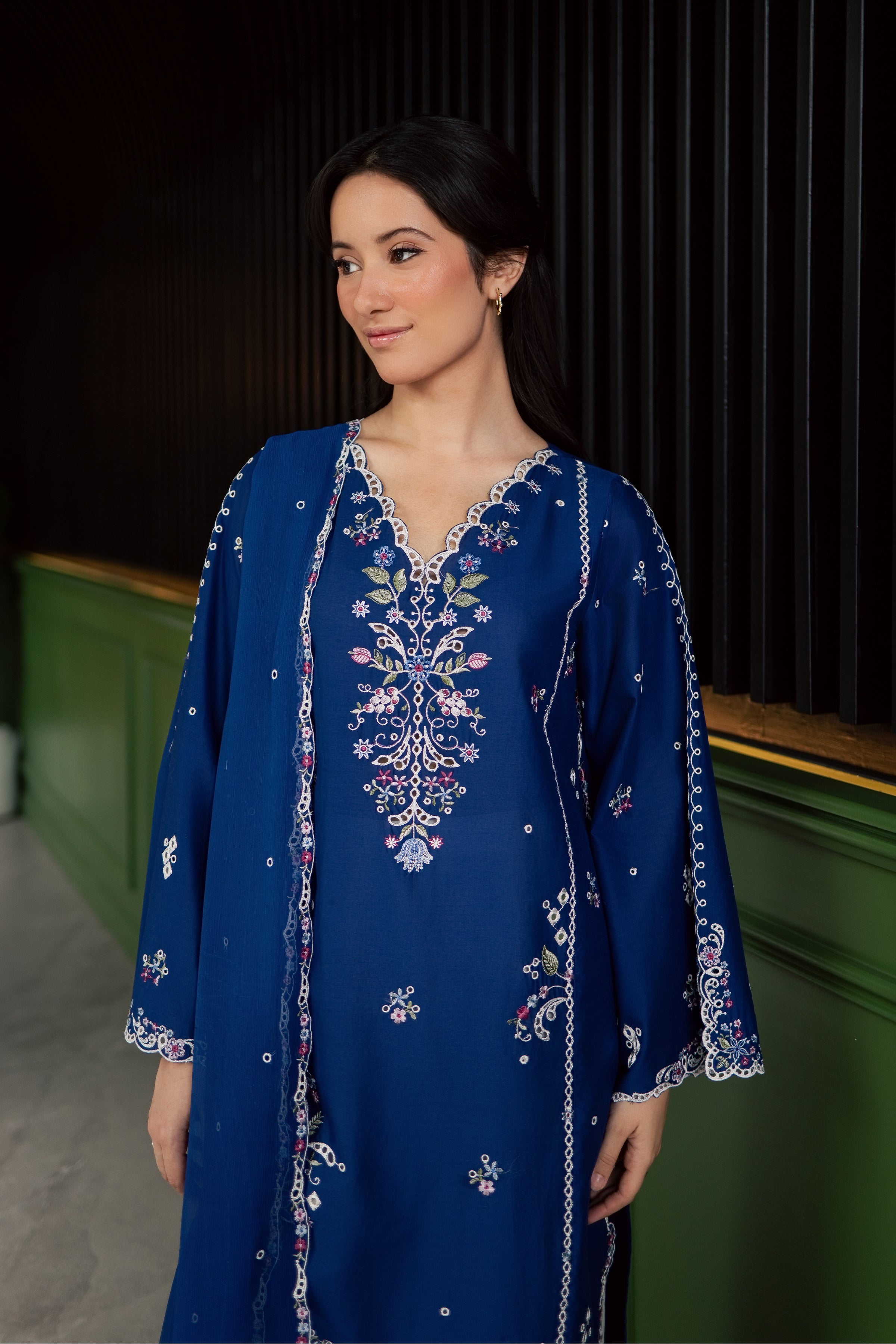 Pixel 3Pc - Embroidered Lawn Dress EverydayEdit26  BATIK   XS / Electric Blue / Pima Lawn