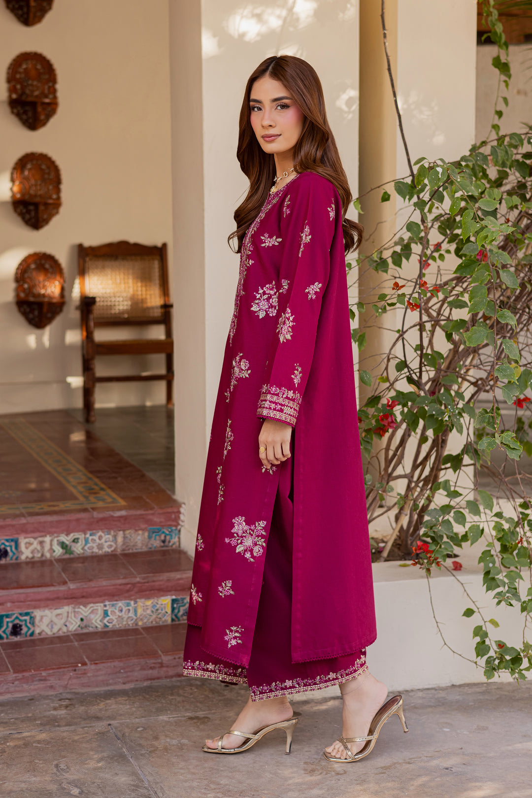  Plum Meeraki 3Pc - Embroidered Khaddar Dress BATIK WINTER PRET 2025  BATIK   XS / Burgundy / Khaddar-S / Burgundy / Khaddar-M / Burgundy / Khaddar-L / Burgundy / Khaddar-XL / Burgundy / Khaddar