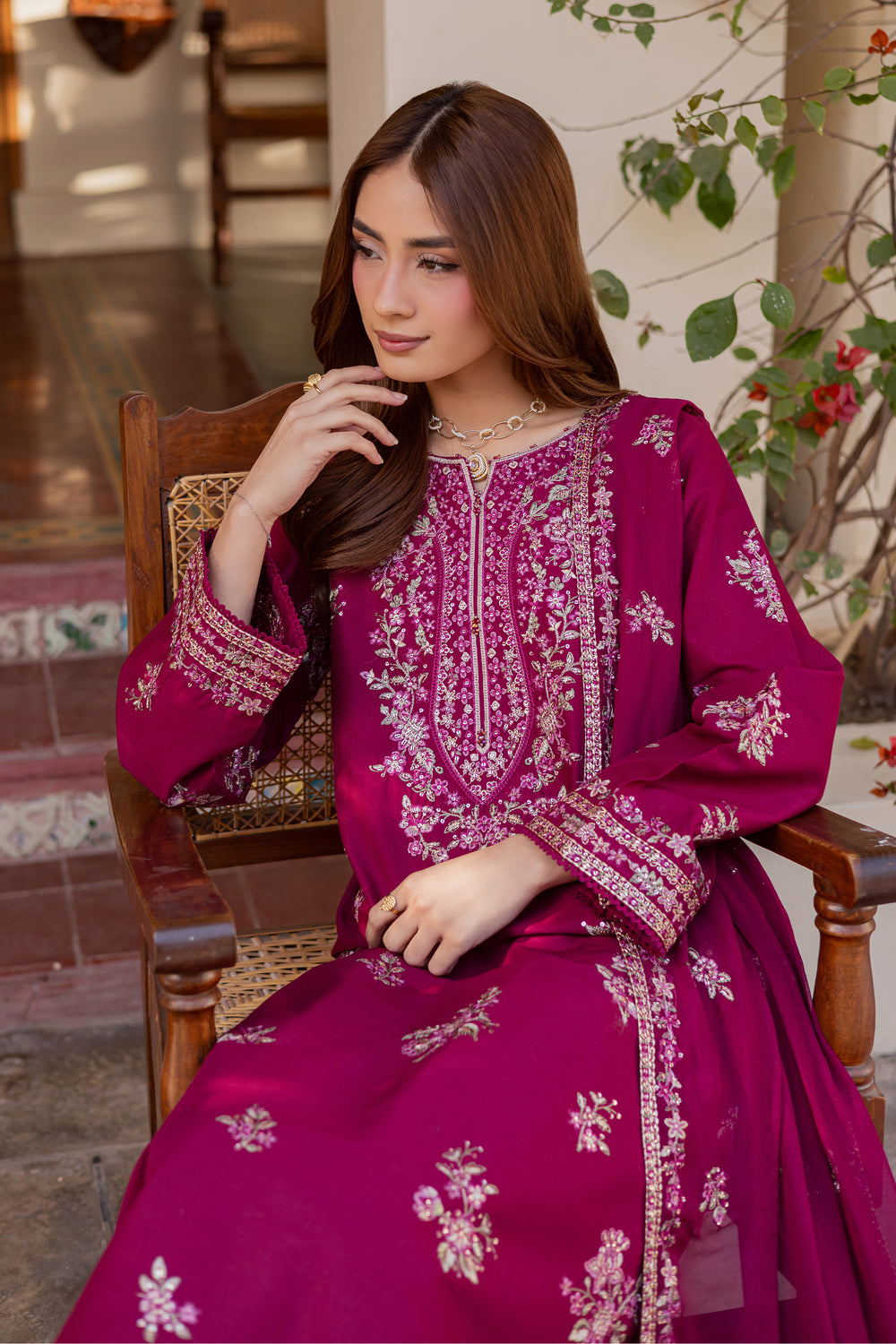  Plum Meeraki 3Pc - Embroidered Khaddar Dress BATIK WINTER PRET 2025  BATIK   XS / Burgundy / Khaddar-S / Burgundy / Khaddar-M / Burgundy / Khaddar-L / Burgundy / Khaddar-XL / Burgundy / Khaddar