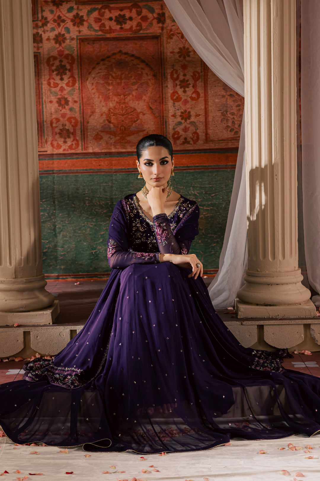  Plum Pearl 3Pc - Chiffon Wedding Frock BATIKLuxePRET2025  BATIK   S / Purple / Chiffon & Raw Silk-M / Purple / Chiffon & Raw Silk-L / Purple / Chiffon & Raw Silk