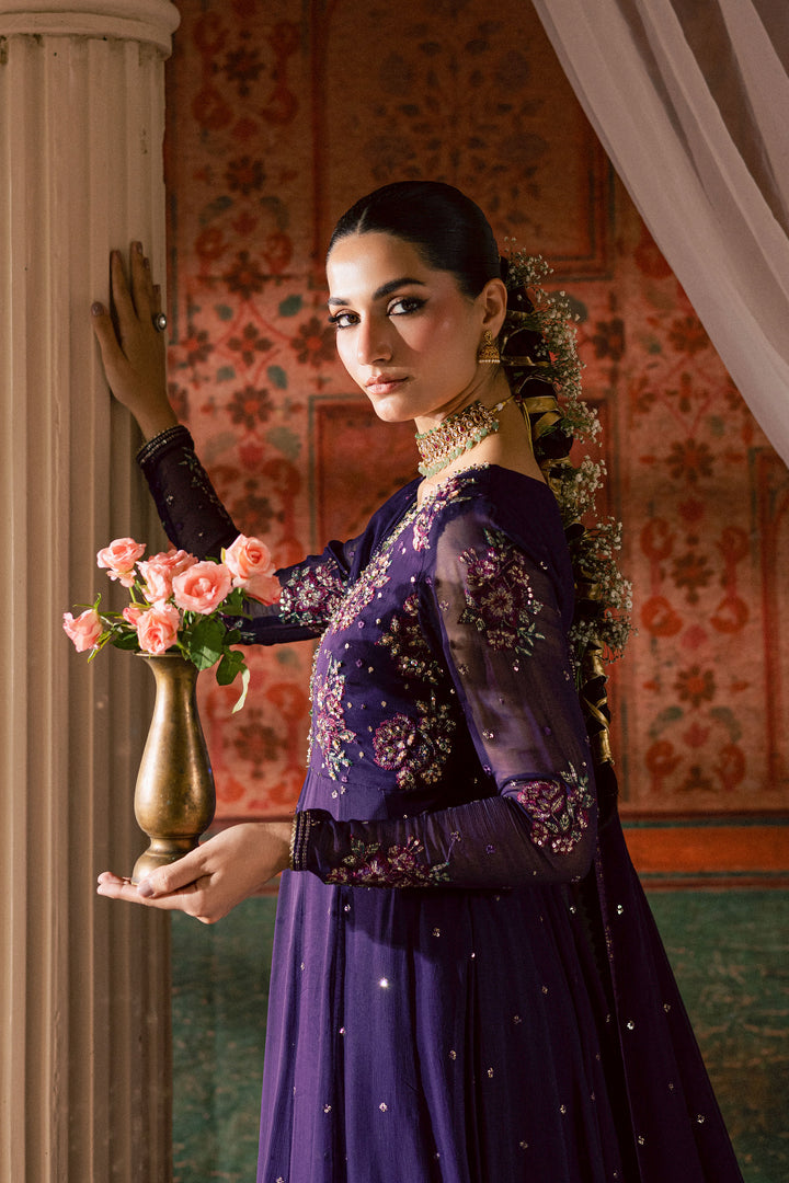  Plum Pearl 3Pc - Chiffon Wedding Frock BATIKLuxePRET2025  BATIK   S / Purple / Chiffon & Raw Silk-M / Purple / Chiffon & Raw Silk-L / Purple / Chiffon & Raw Silk