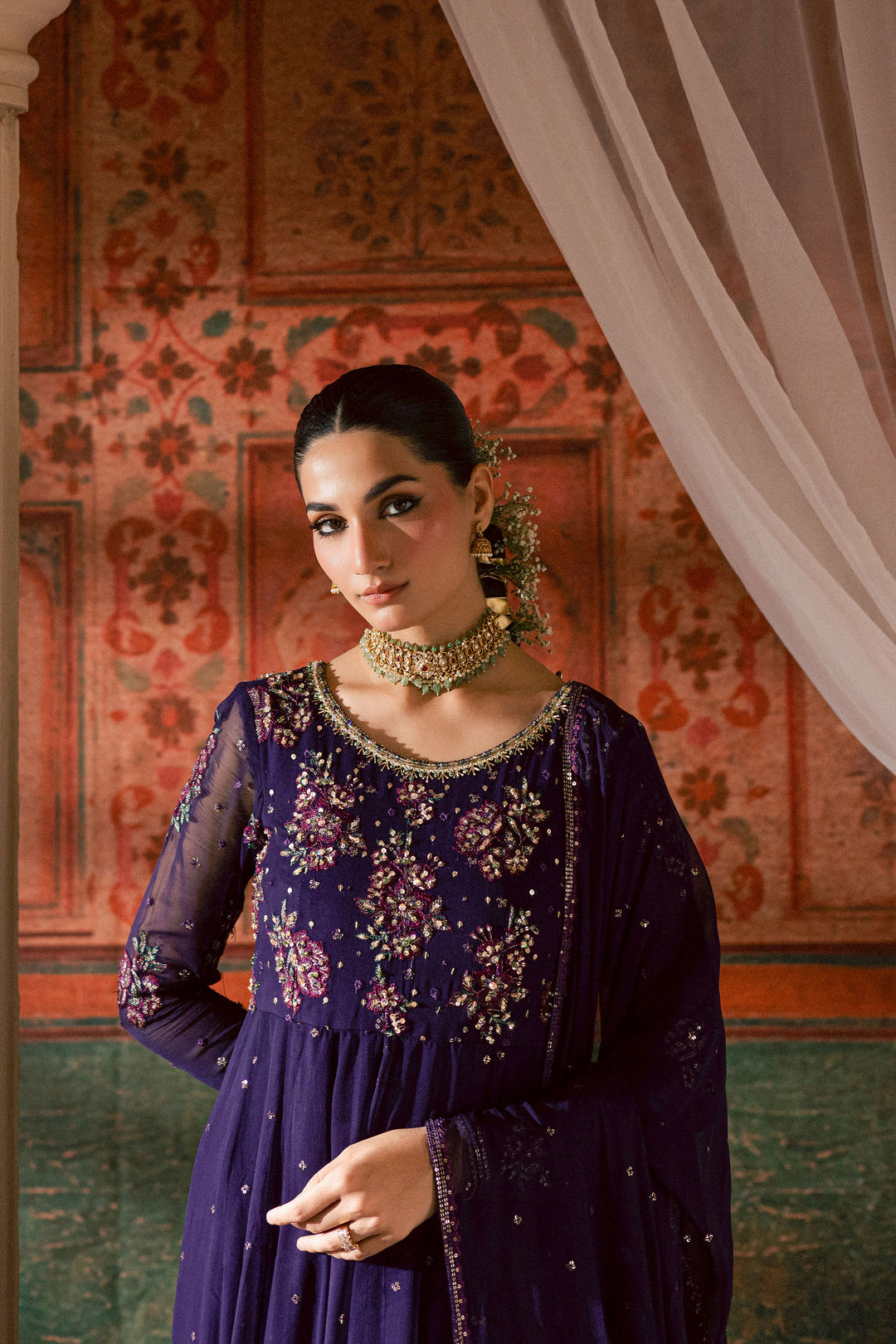  Plum Pearl 3Pc - Chiffon Wedding Frock BATIKLuxePRET2025  BATIK   S / Purple / Chiffon & Raw Silk-M / Purple / Chiffon & Raw Silk-L / Purple / Chiffon & Raw Silk