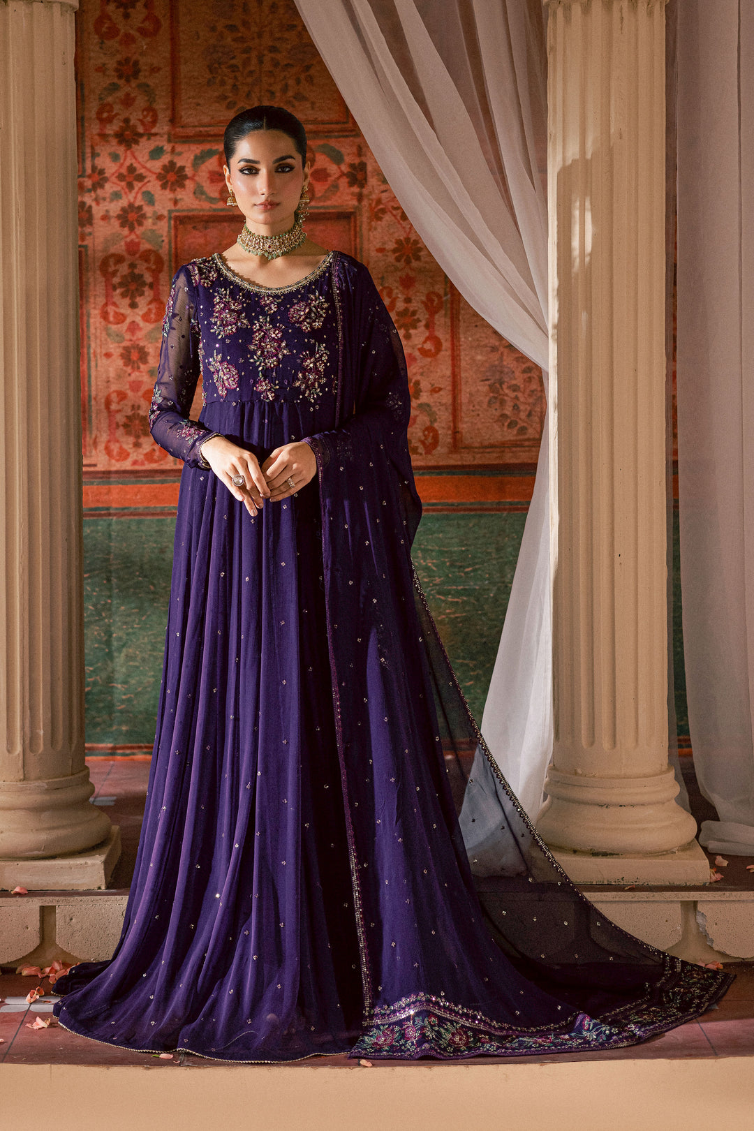  Plum Pearl 3Pc - Chiffon Wedding Frock BATIKLuxePRET2025  BATIK   S / Purple / Chiffon & Raw Silk-M / Purple / Chiffon & Raw Silk-L / Purple / Chiffon & Raw Silk