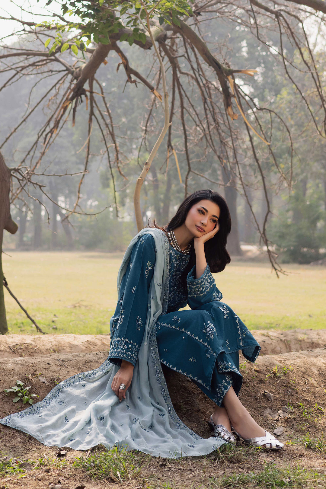  Punch 3Pc - Embroidered Karandi Dress BATIK WINTER PRET 2025  BATIK   XS / Whale blue / Karandi-S / Whale blue / Karandi-M / Whale blue / Karandi-L / Whale blue / Karandi-XL / Whale blue / Karandi