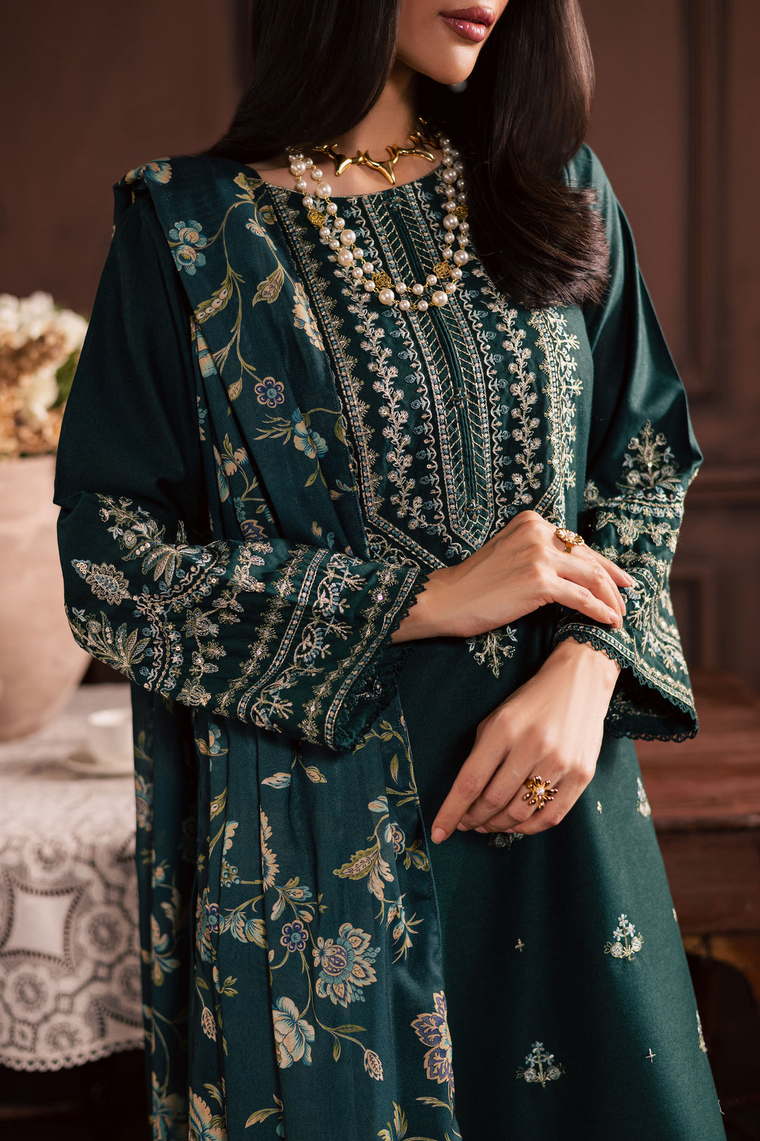  Queen Bee 3Pc - Embroidered Khaddar Dress BATIK WINTER PRET 2025  BATIK   XS / Bottle Green / Khaddar-S / Bottle Green / Khaddar-M / Bottle Green / Khaddar-L / Bottle Green / Khaddar-XL / Bottle Green / Khaddar