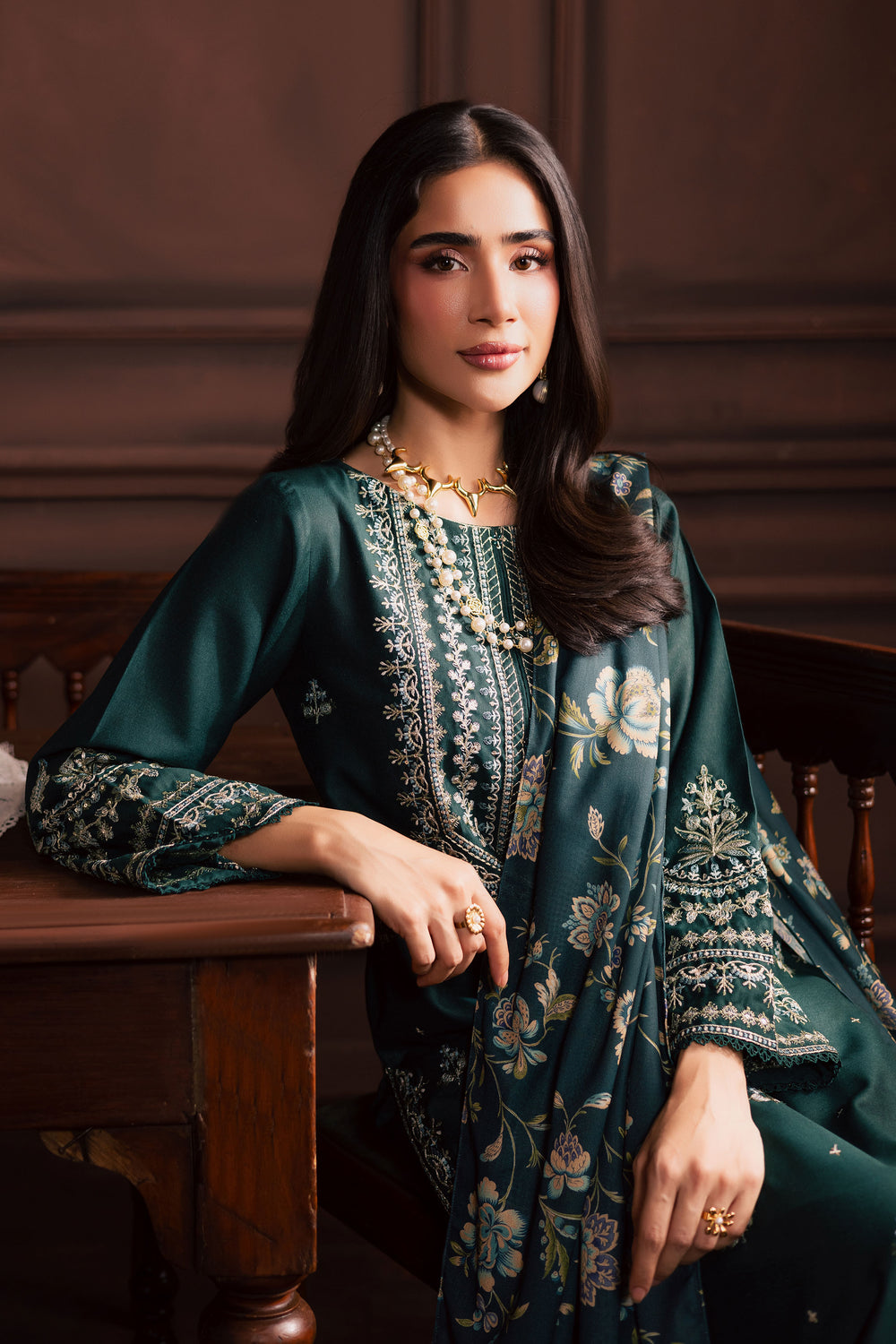  Queen Bee 3Pc - Embroidered Khaddar Dress BATIK WINTER PRET 2025  BATIK   XS / Bottle Green / Khaddar-S / Bottle Green / Khaddar-M / Bottle Green / Khaddar-L / Bottle Green / Khaddar-XL / Bottle Green / Khaddar