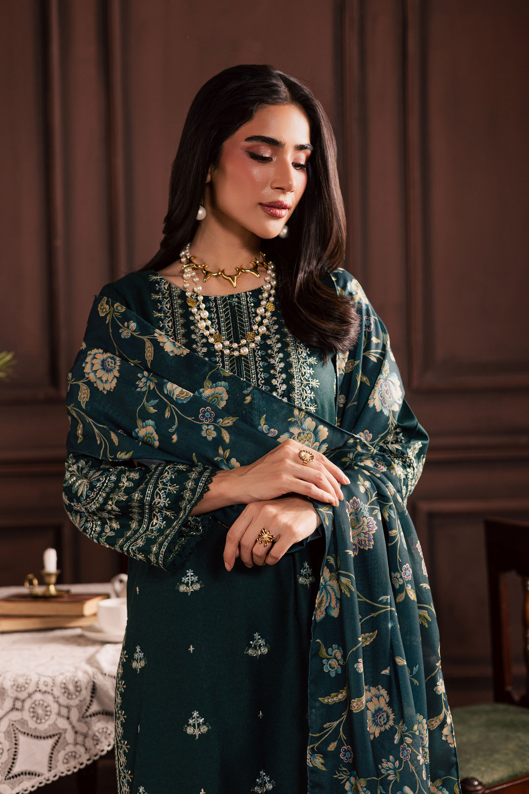  Queen Bee 3Pc - Embroidered Khaddar Dress BATIK WINTER PRET 2025  BATIK   XS / Bottle Green / Khaddar-S / Bottle Green / Khaddar-M / Bottle Green / Khaddar-L / Bottle Green / Khaddar-XL / Bottle Green / Khaddar