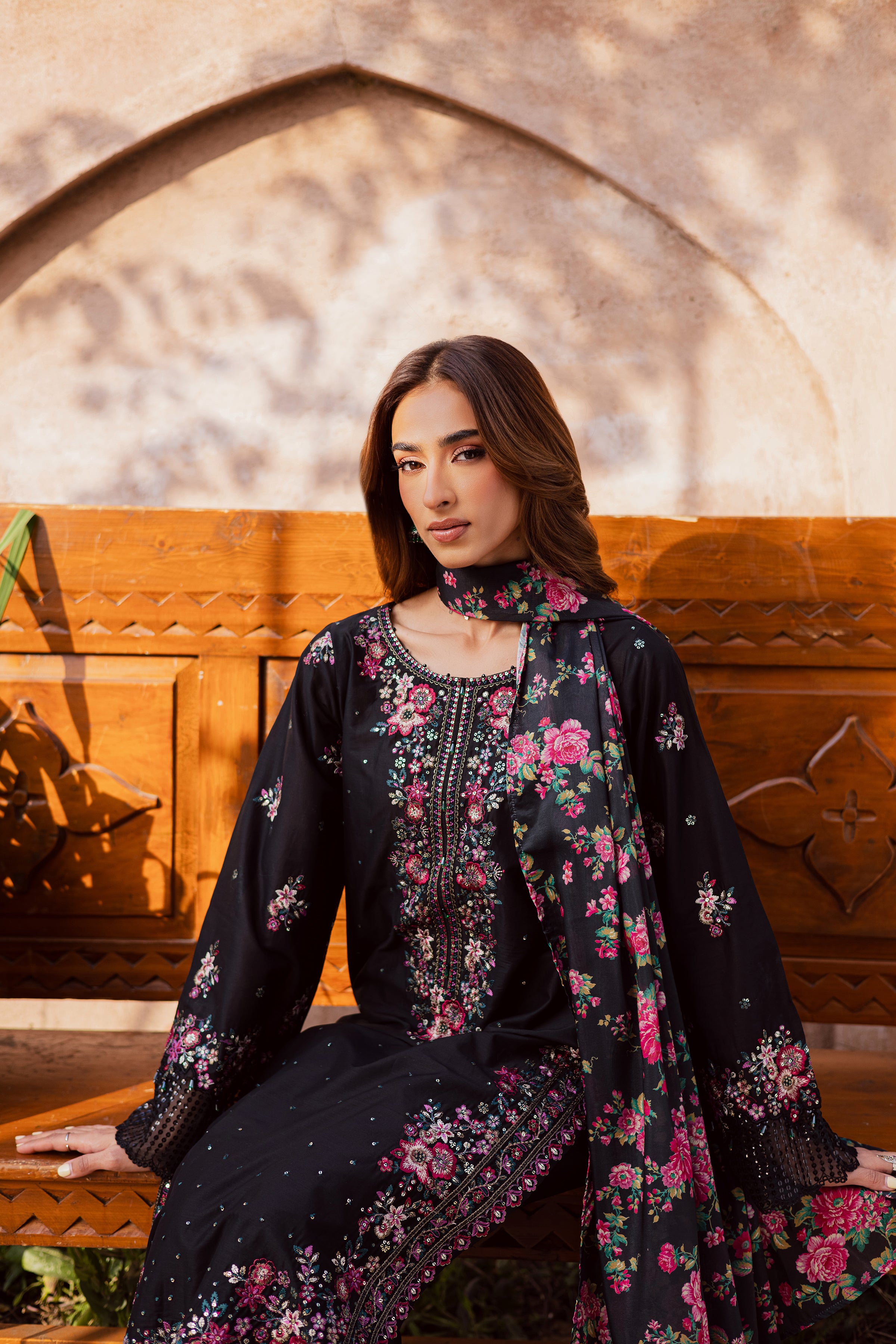  Queen of Night 3Pc - Festive Embroidered Lawn BATIKEID2026  BATIK   XS / Black / Pima Lawn-S / Black / Pima Lawn-M / Black / Pima Lawn-L / Black / Pima Lawn-XL / Black / Pima Lawn