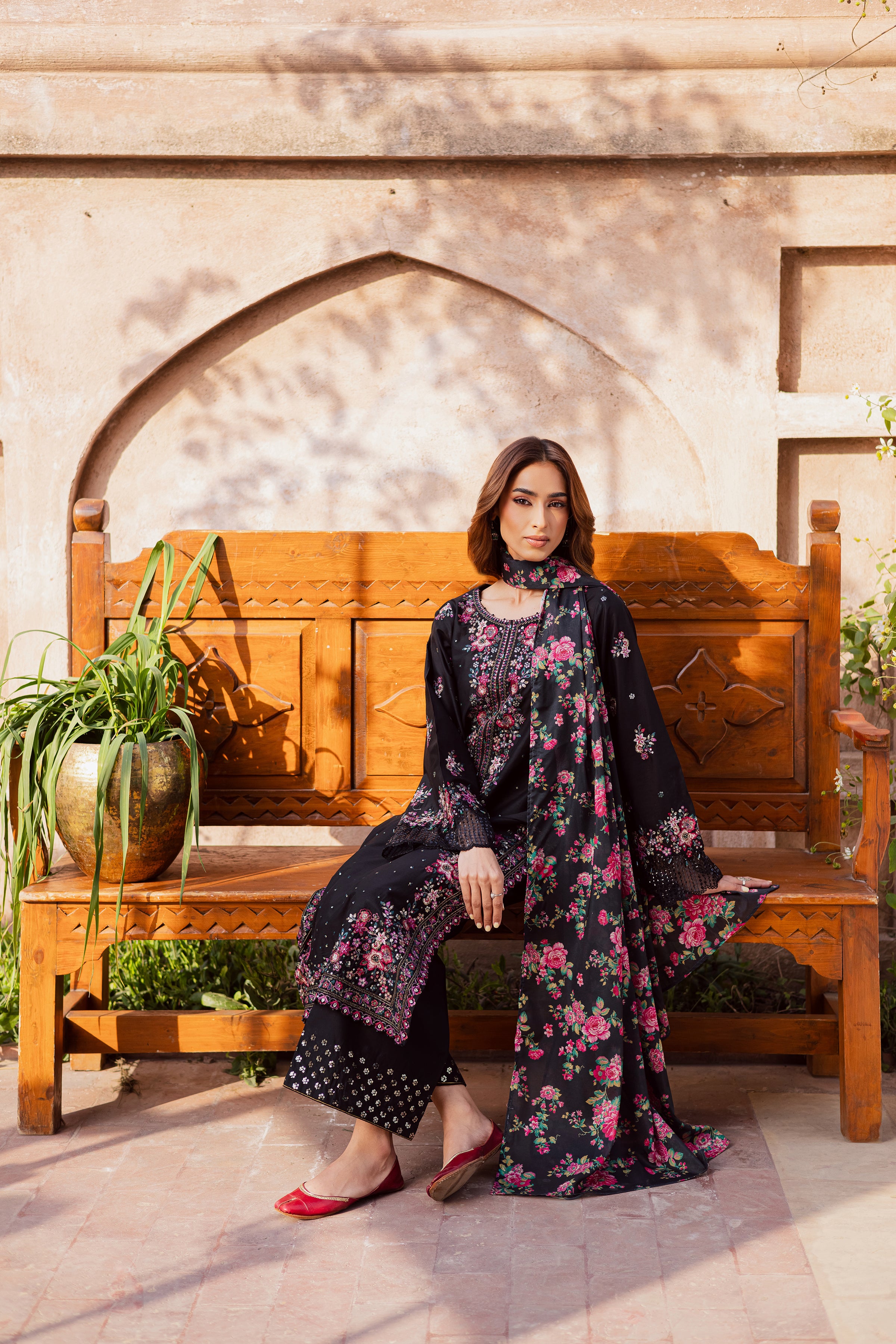  Queen of Night 3Pc - Festive Embroidered Lawn BATIKEID2026  BATIK   XS / Black / Pima Lawn-S / Black / Pima Lawn-M / Black / Pima Lawn-L / Black / Pima Lawn-XL / Black / Pima Lawn