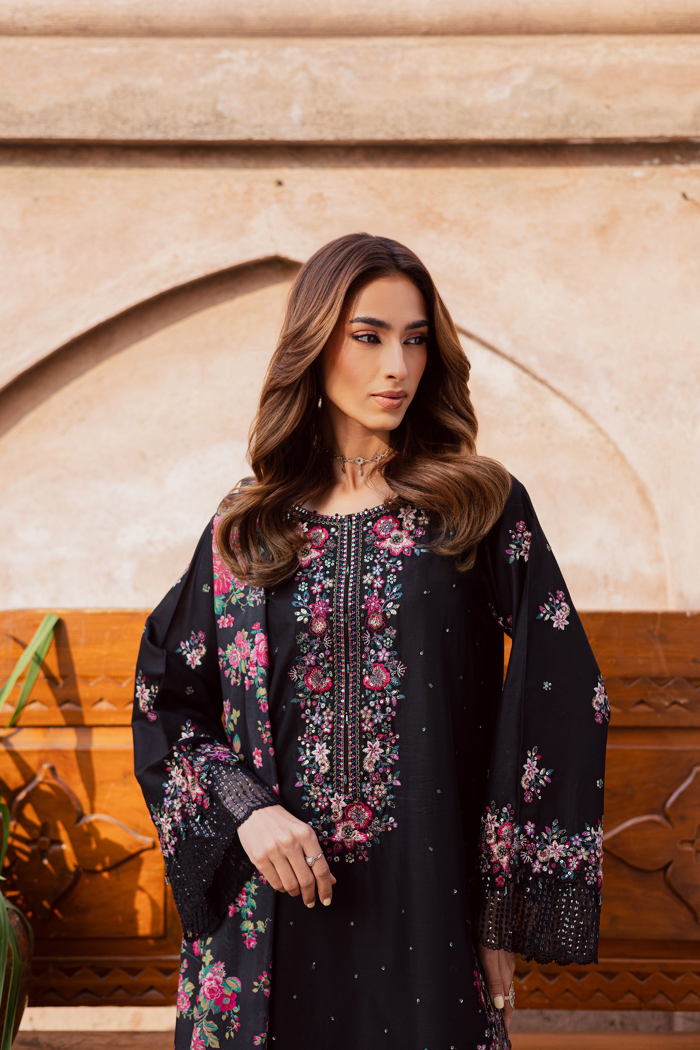  Queen of Night 3Pc - Festive Embroidered Lawn BATIKEID2026  BATIK   XS / Black / Pima Lawn-S / Black / Pima Lawn-M / Black / Pima Lawn-L / Black / Pima Lawn-XL / Black / Pima Lawn