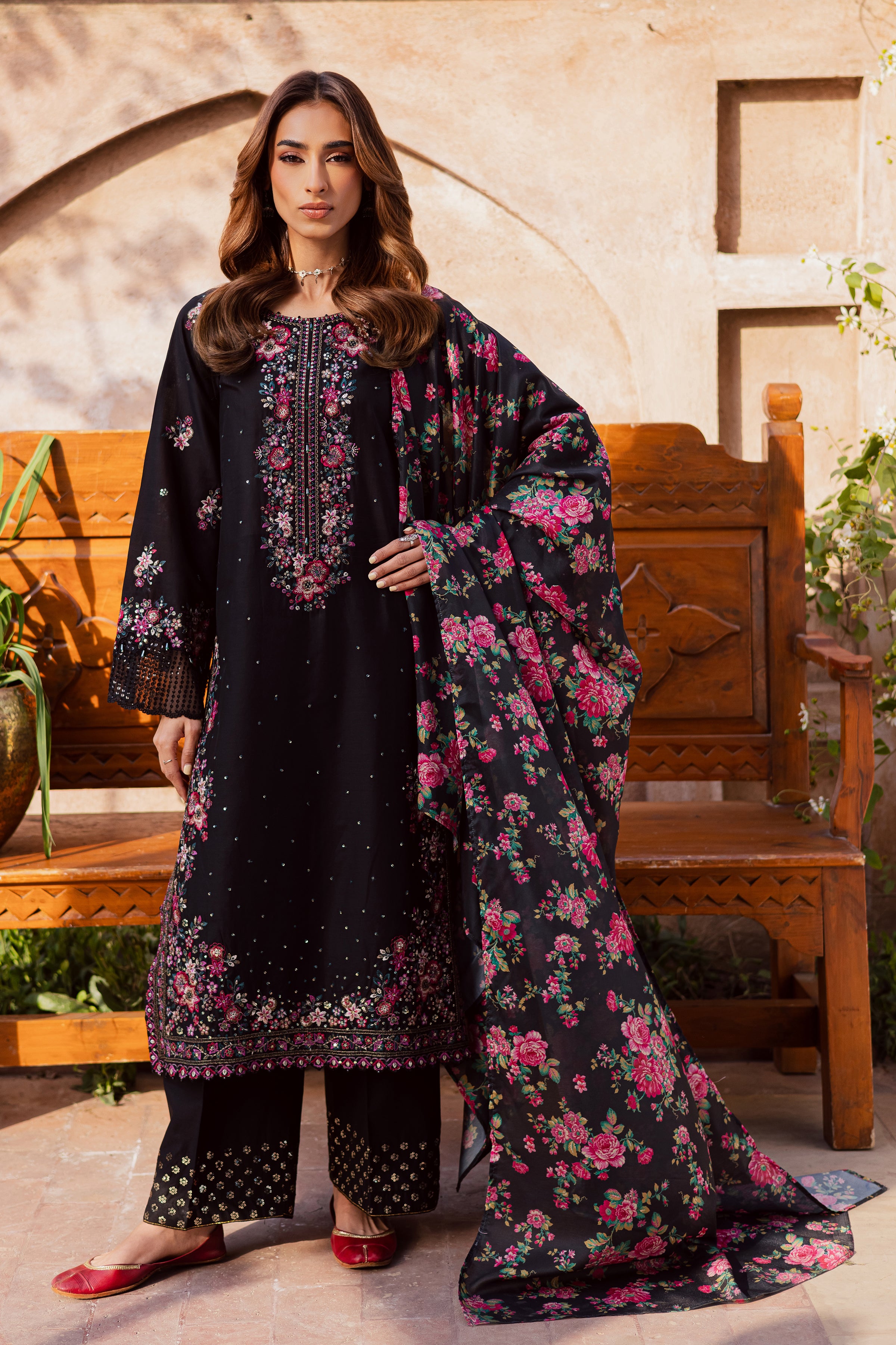  Queen of Night 3Pc - Festive Embroidered Lawn BATIKEID2026  BATIK   XS / Black / Pima Lawn-S / Black / Pima Lawn-M / Black / Pima Lawn-L / Black / Pima Lawn-XL / Black / Pima Lawn