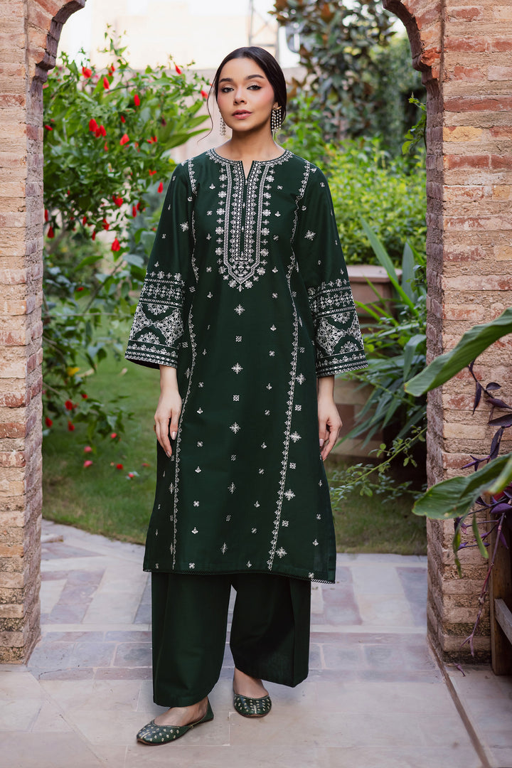 Rusty Green 2Pc - Embroidered Khaddar Dress