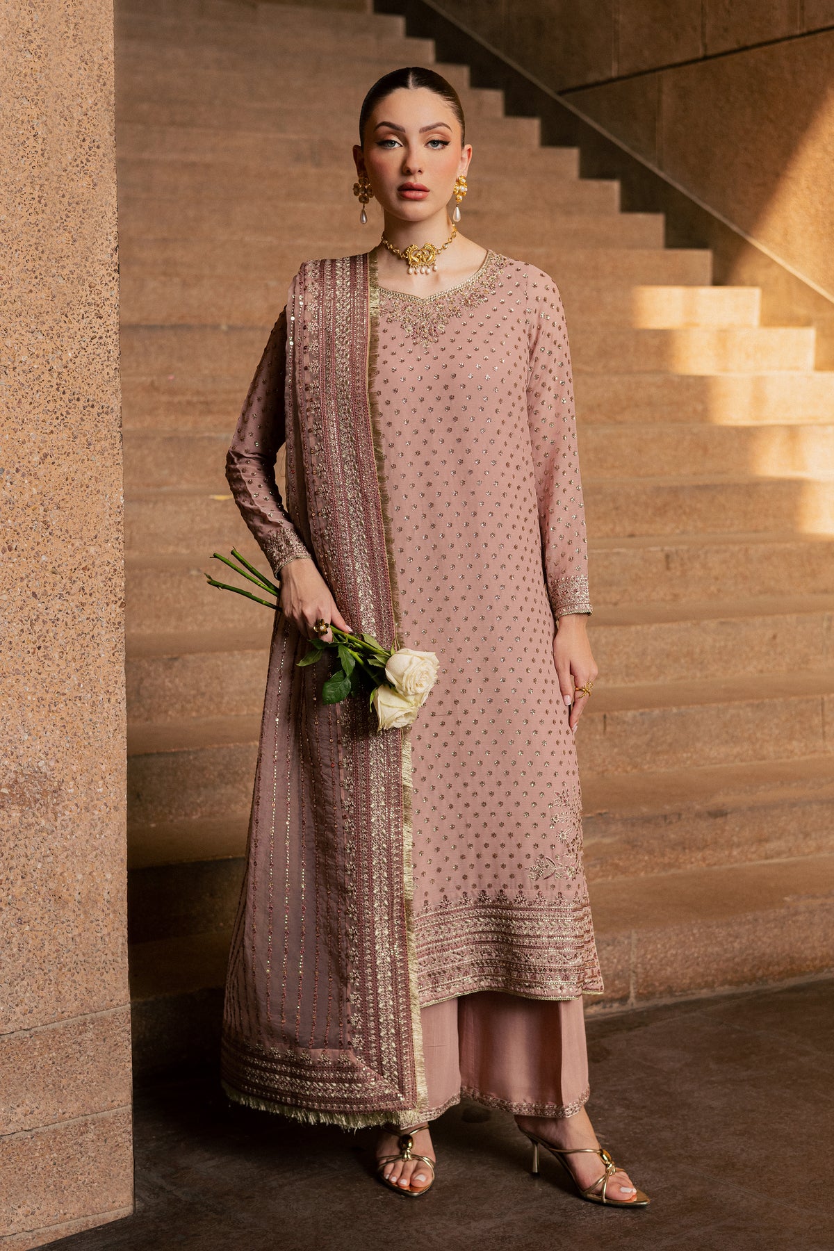 Raastar 3Pc - Festive Luxe Pret BATIKLUXOCT26  BATIK   XS / Tea Pink / Crepe Chiffon