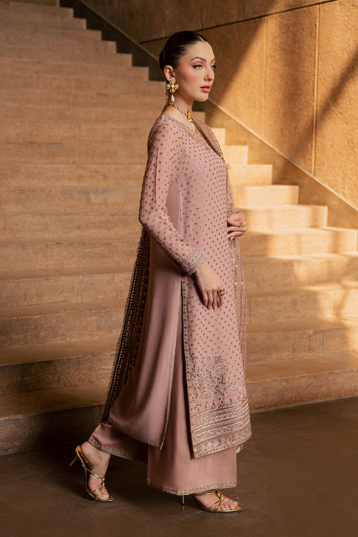 Raastar 3Pc - Festive Luxe Pret BATIKLUXOCT26  BATIK   XS / Tea Pink / Crepe Chiffon