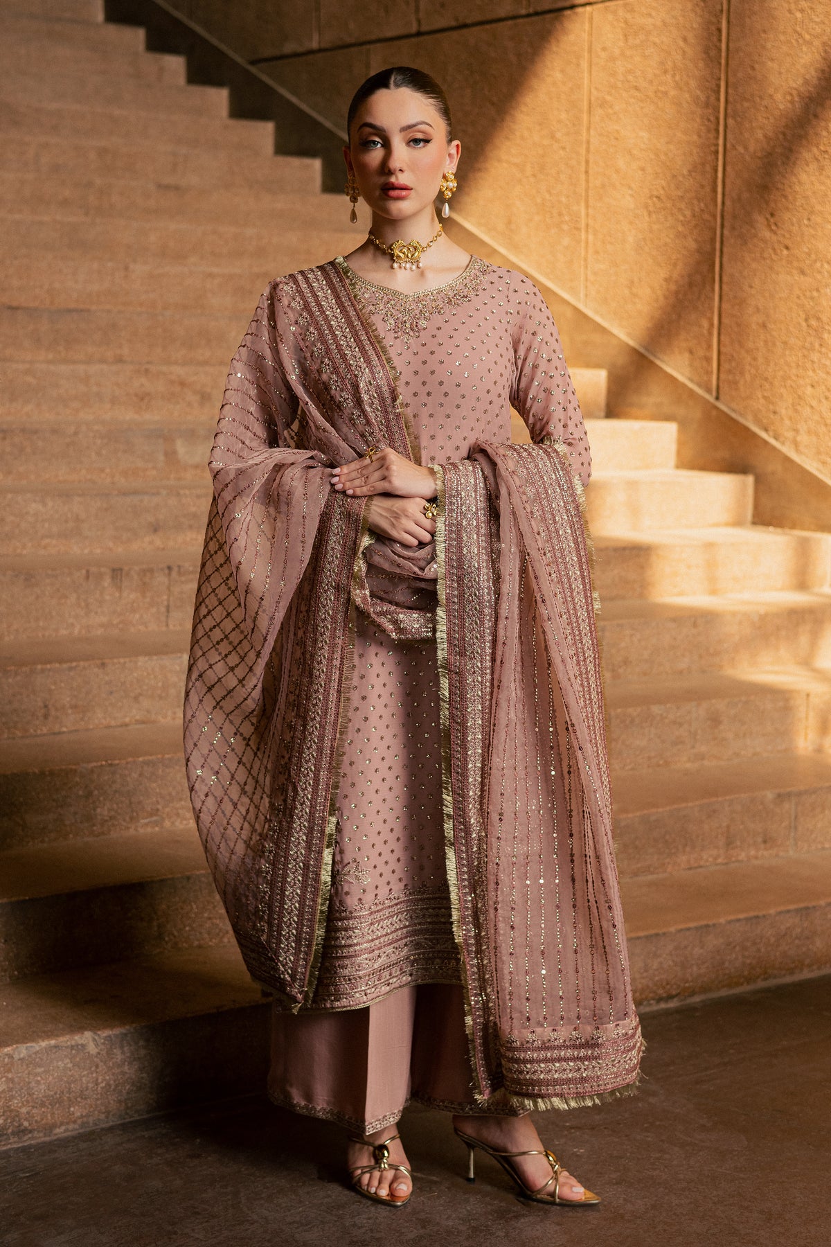 Raastar 3Pc - Festive Luxe Pret BATIKLUXOCT26  BATIK   XS / Tea Pink / Crepe Chiffon