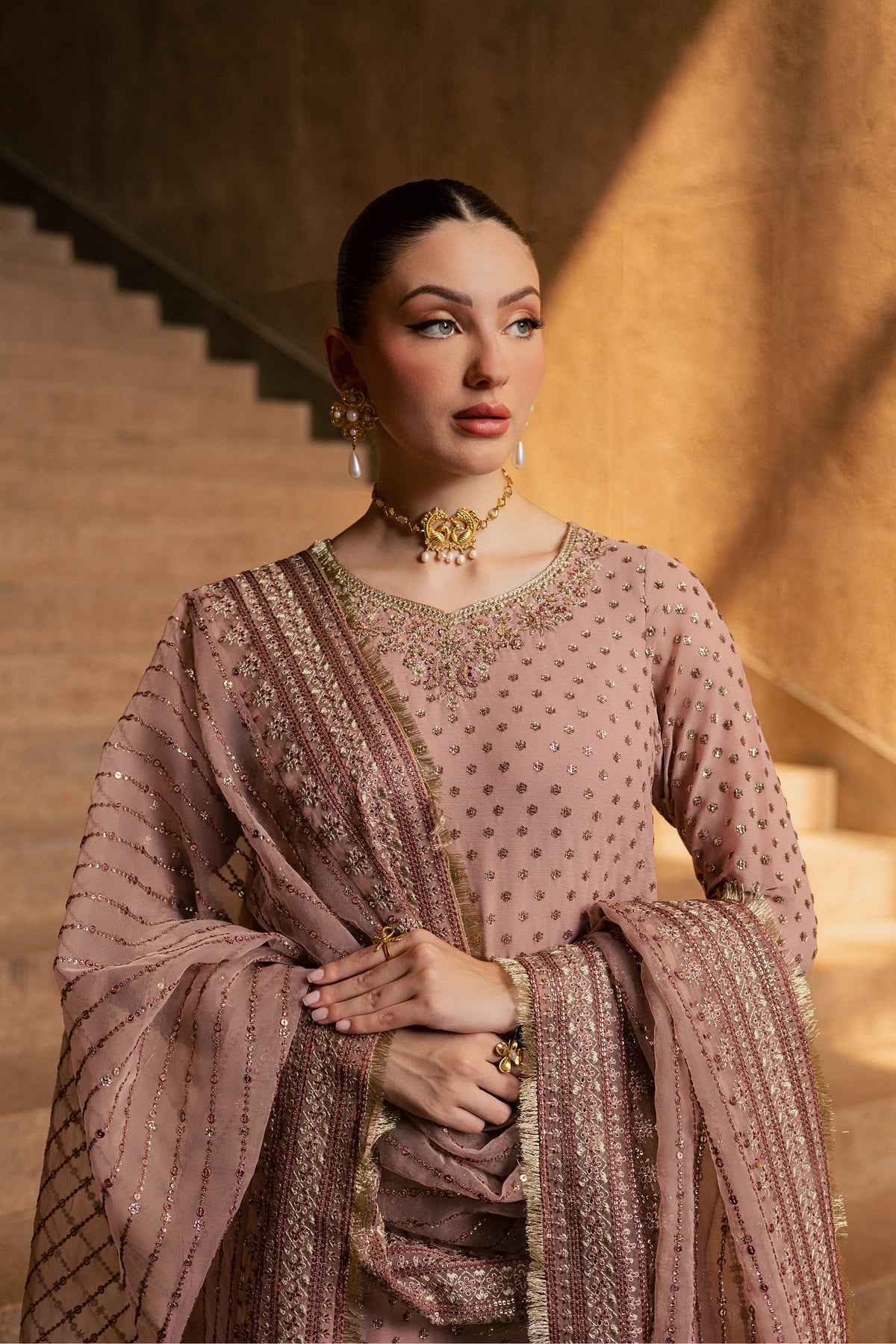 Raastar 3Pc - Festive Luxe Pret BATIKLUXOCT26  BATIK   XS / Tea Pink / Crepe Chiffon