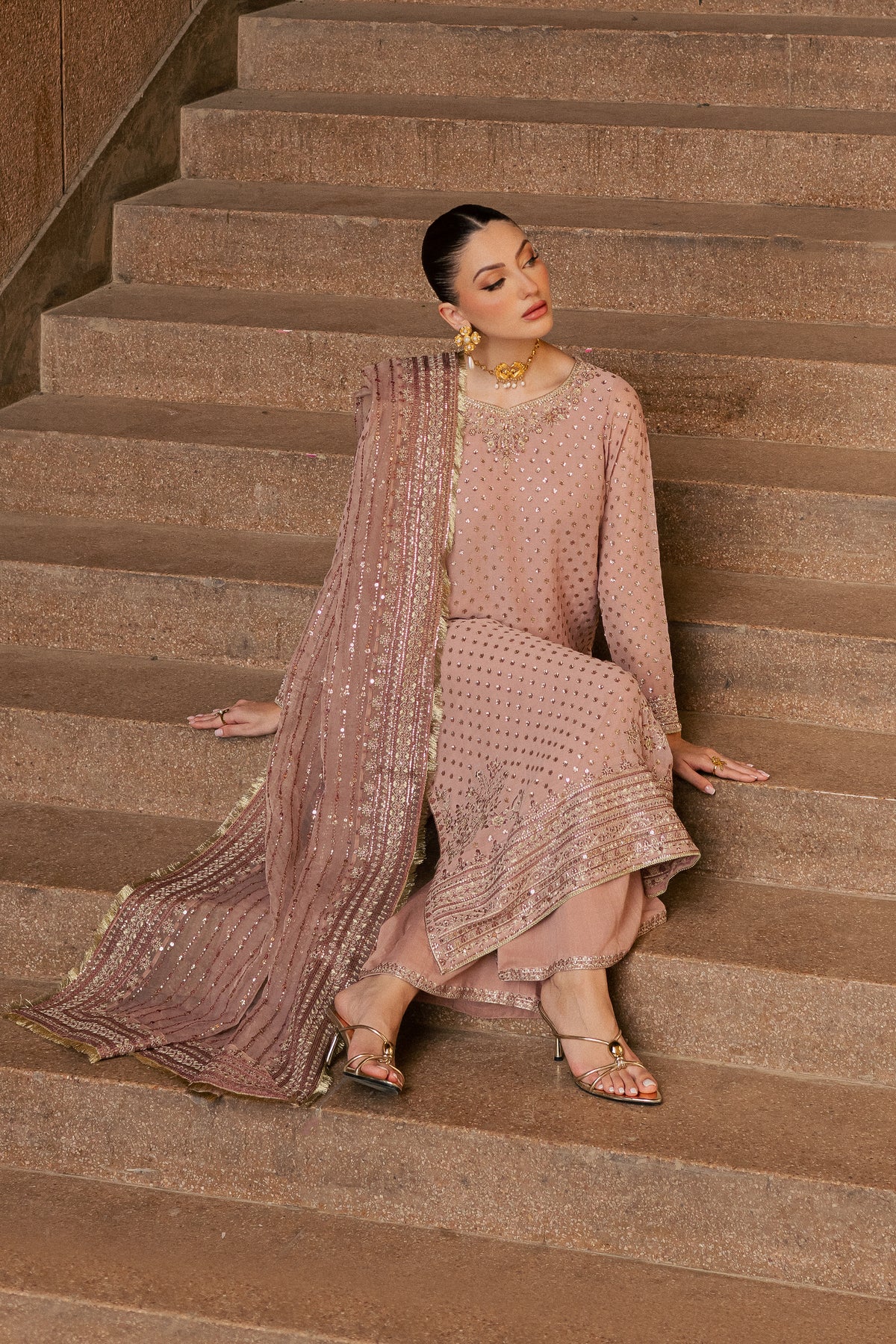 Raastar 3Pc - Festive Luxe Pret BATIKLUXOCT26  BATIK   XS / Tea Pink / Crepe Chiffon