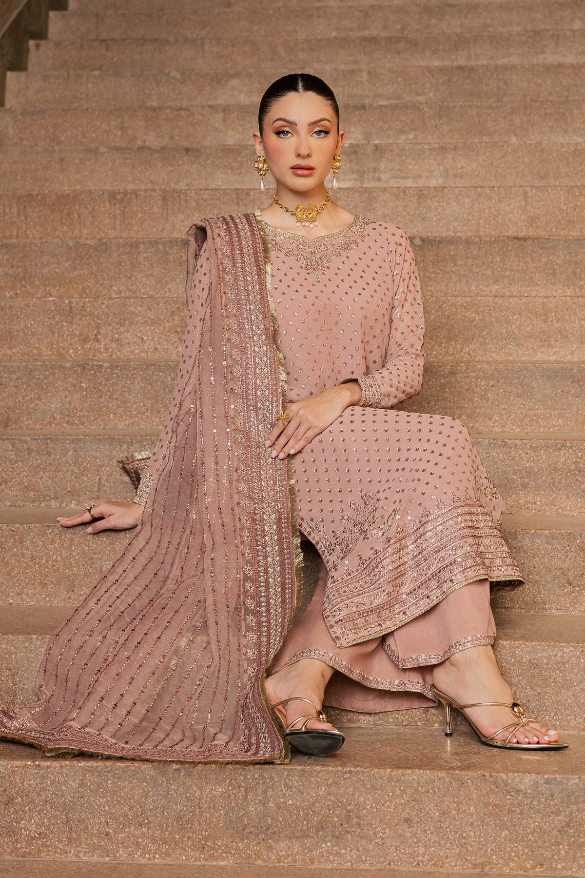 Raastar 3Pc - Festive Luxe Pret BATIKLUXOCT26  BATIK   XS / Tea Pink / Crepe Chiffon