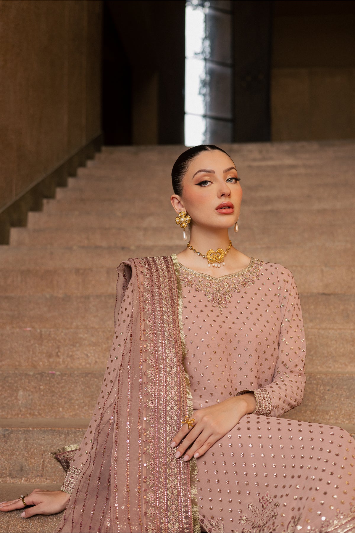 Raastar 3Pc - Festive Luxe Pret BATIKLUXOCT26  BATIK   XS / Tea Pink / Crepe Chiffon