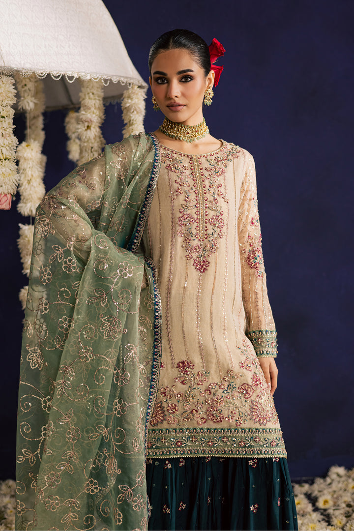  Rangeen 3Pc - Wedding Formal Dress BATIKSTUDIO2025  BATIK   S / Peal White / Net & Organza-M / Peal White / Net & Organza-L / Peal White / Net & Organza